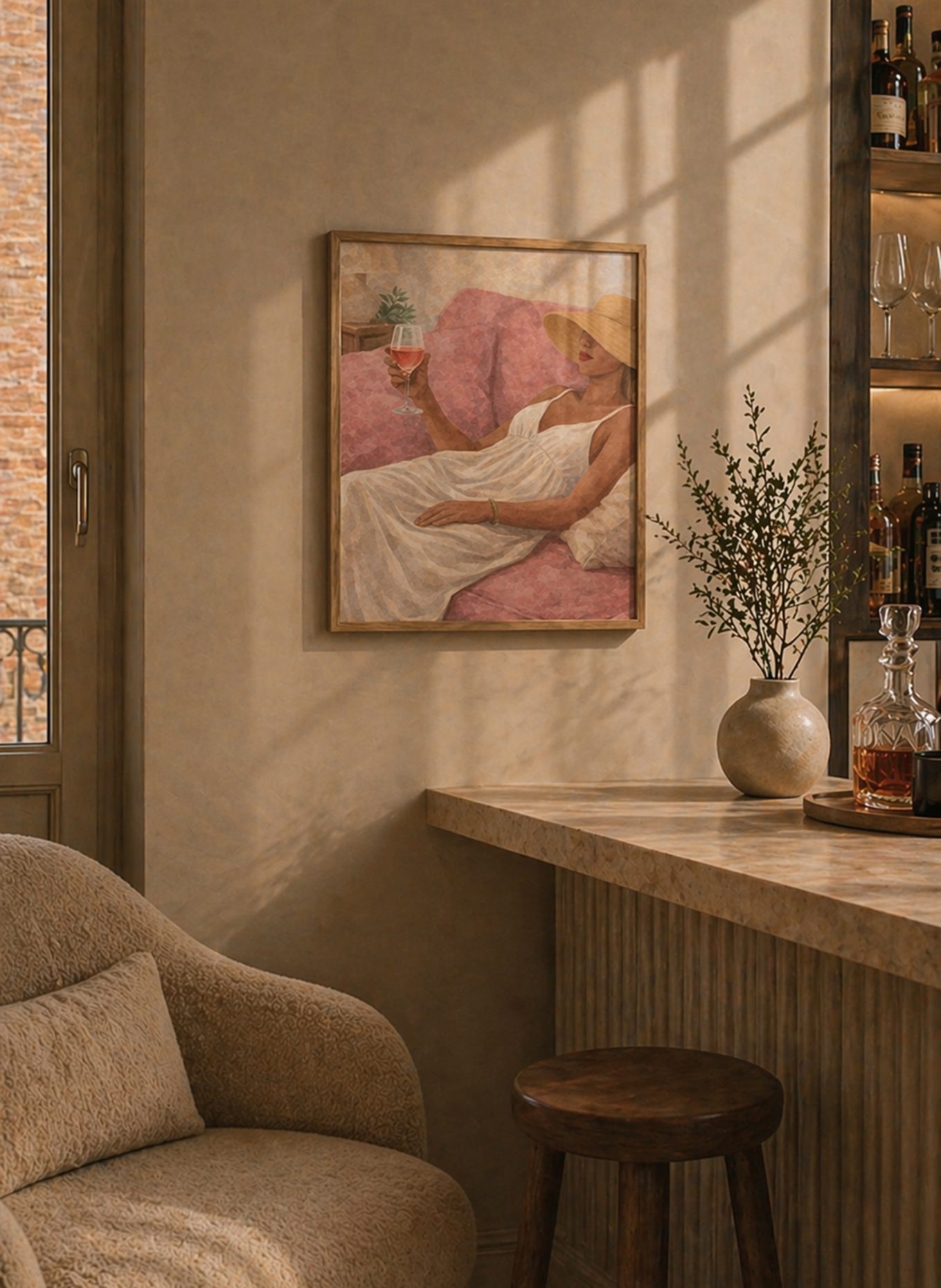 Liv Corday Wandbild ROSÉ MOMENT mit Rahmen: ECRU