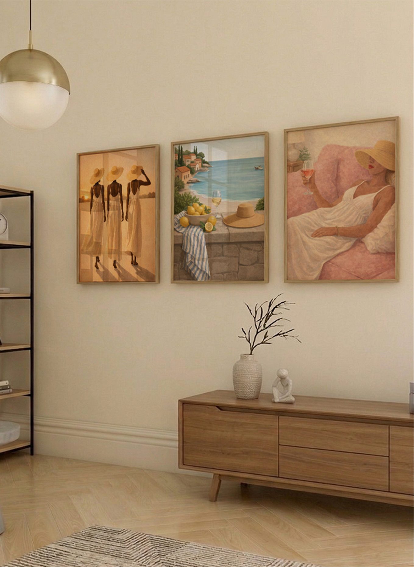 Liv Corday Wandbild DREIKLANG / SOMMERSCHRITTE mit Rahmen: ECRU