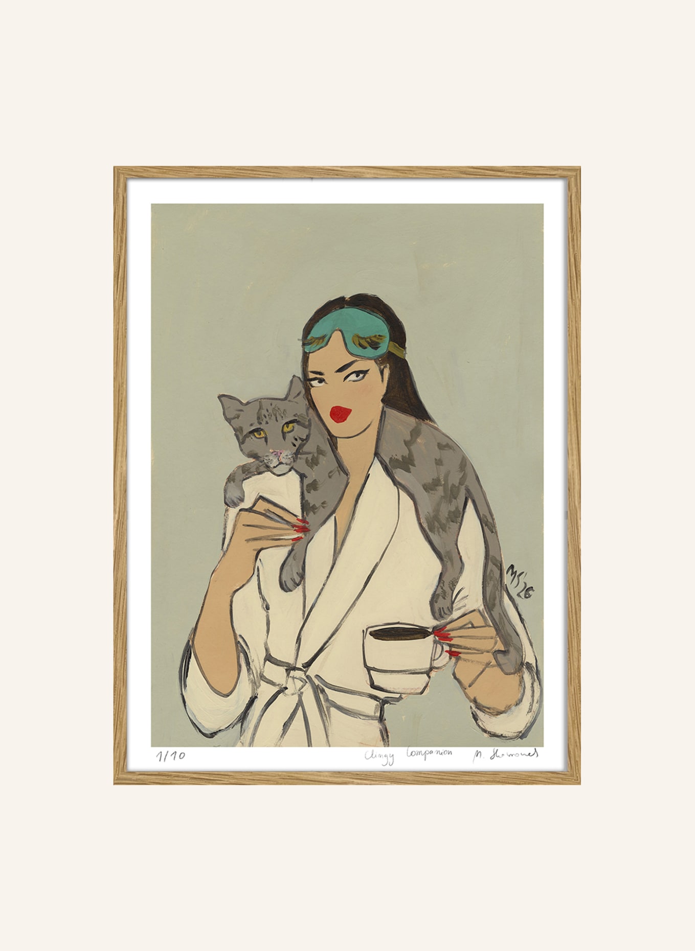 MARTAS ILLUSTRATION Limited-Edition CLINGY COMPANION Artwork with Frame: ECRU