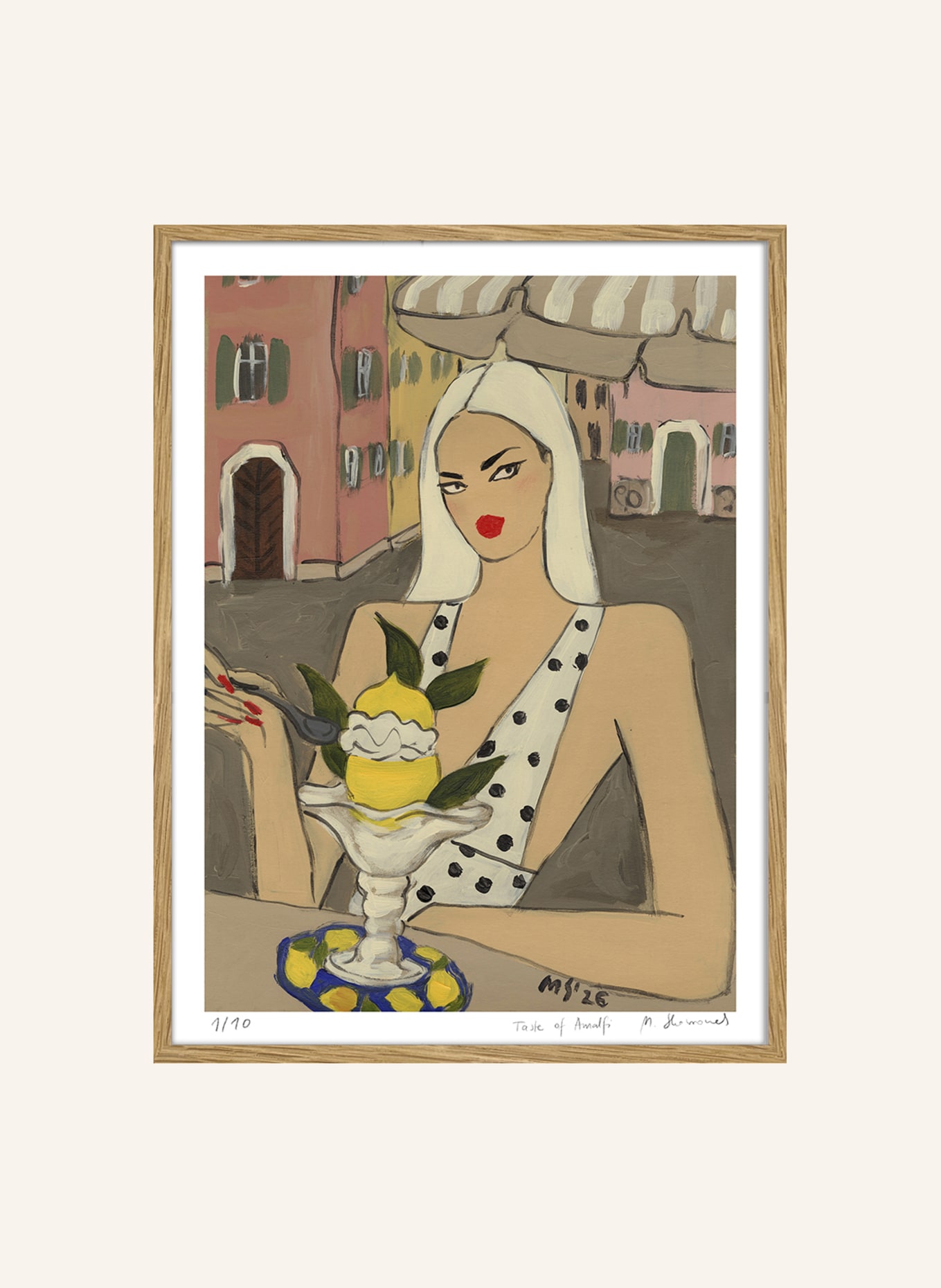 MARTAS ILLUSTRATION Kunstwerk in beperkte oplage ‘TASTE OF AMALFI’ met lijst: ECRU