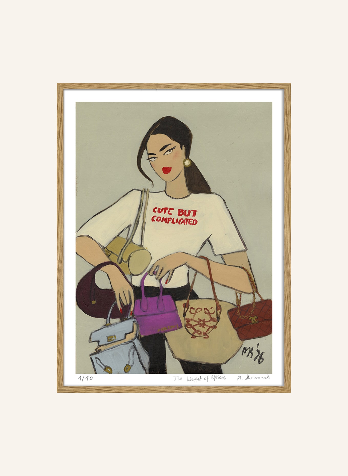 MARTAS ILLUSTRATION Limited-edition artwork *THE WEIGHT OF OPTIONS* with frame: ECRU