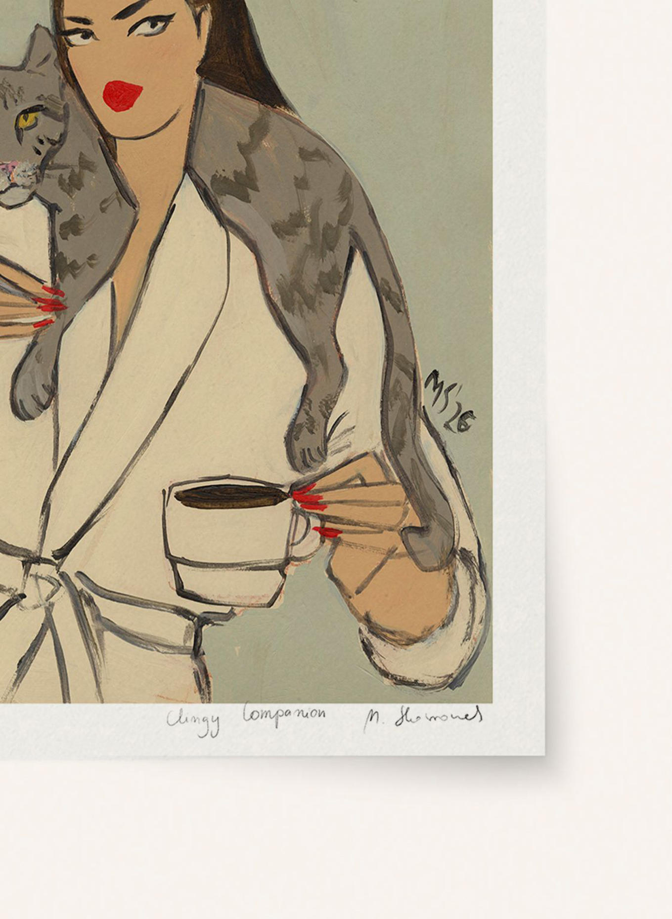 MARTAS ILLUSTRATION Limited-Edition CLINGY COMPANION Artwork with Frame: ECRU