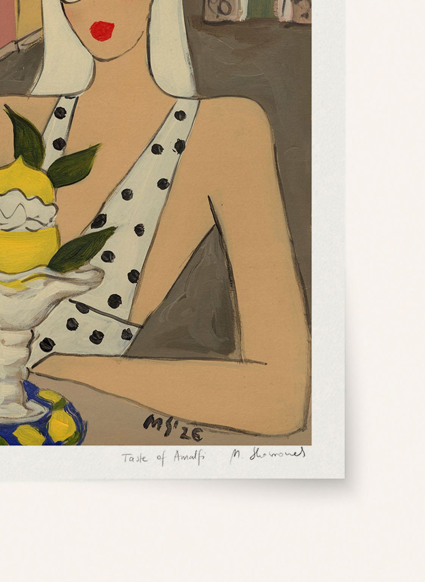 MARTAS ILLUSTRATION Kunstwerk in beperkte oplage ‘TASTE OF AMALFI’ met lijst: ECRU