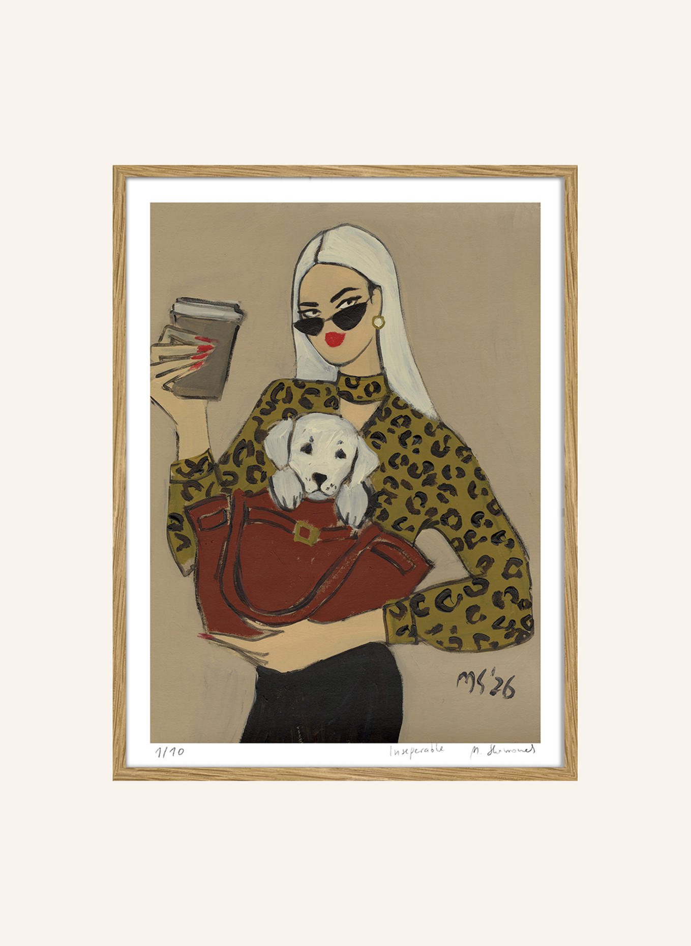 MARTAS ILLUSTRATION Limited-Edition Artwork "INSEPARABLE" with Frame: ECRU