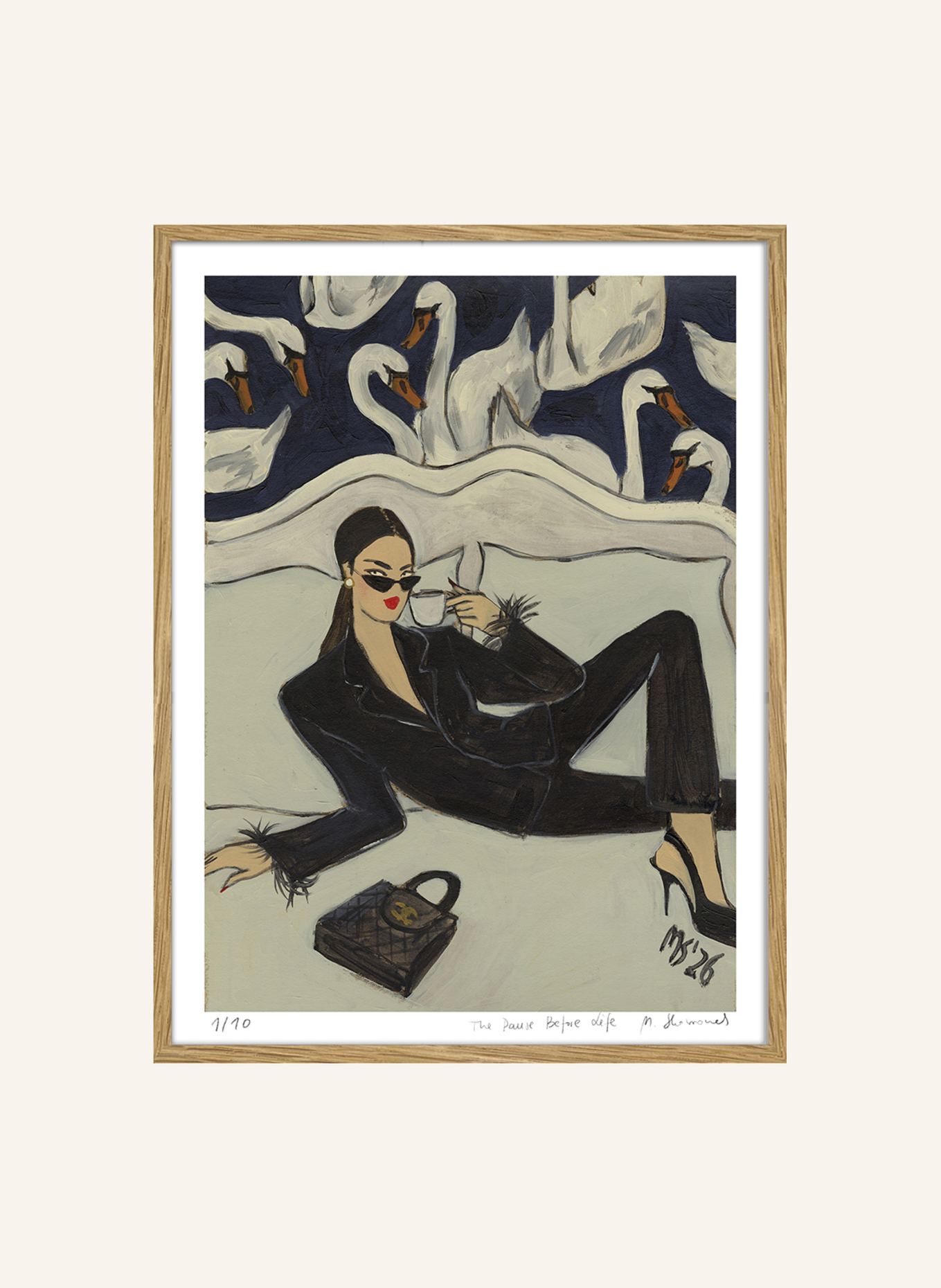 MARTAS ILLUSTRATION Limited-edition artwork *THE PAUSE BEFORE LIFE* with frame: ECRU