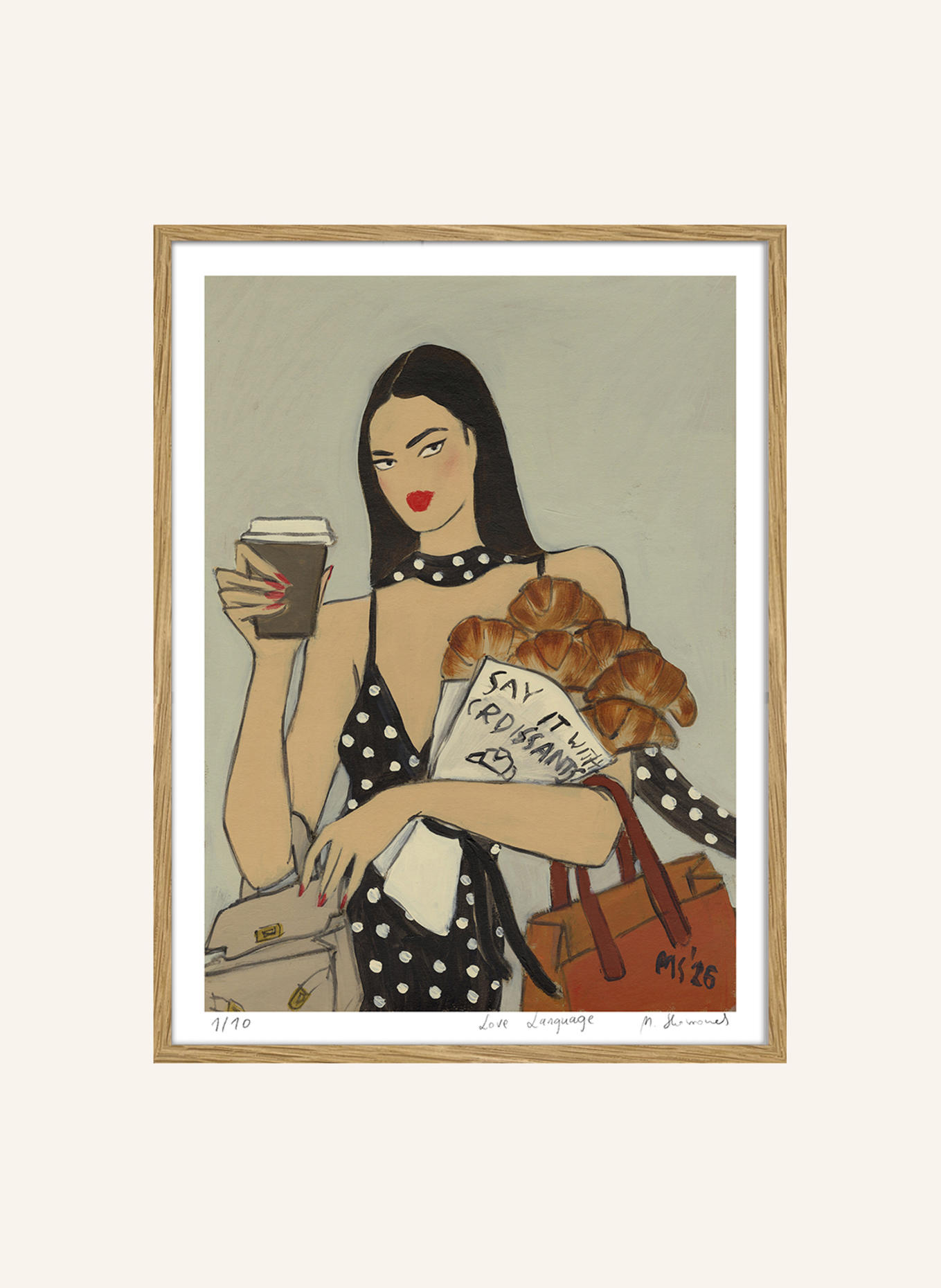MARTAS ILLUSTRATION Limited-Edition "LOVE LANGUAGE" Artwork with Frame: ECRU