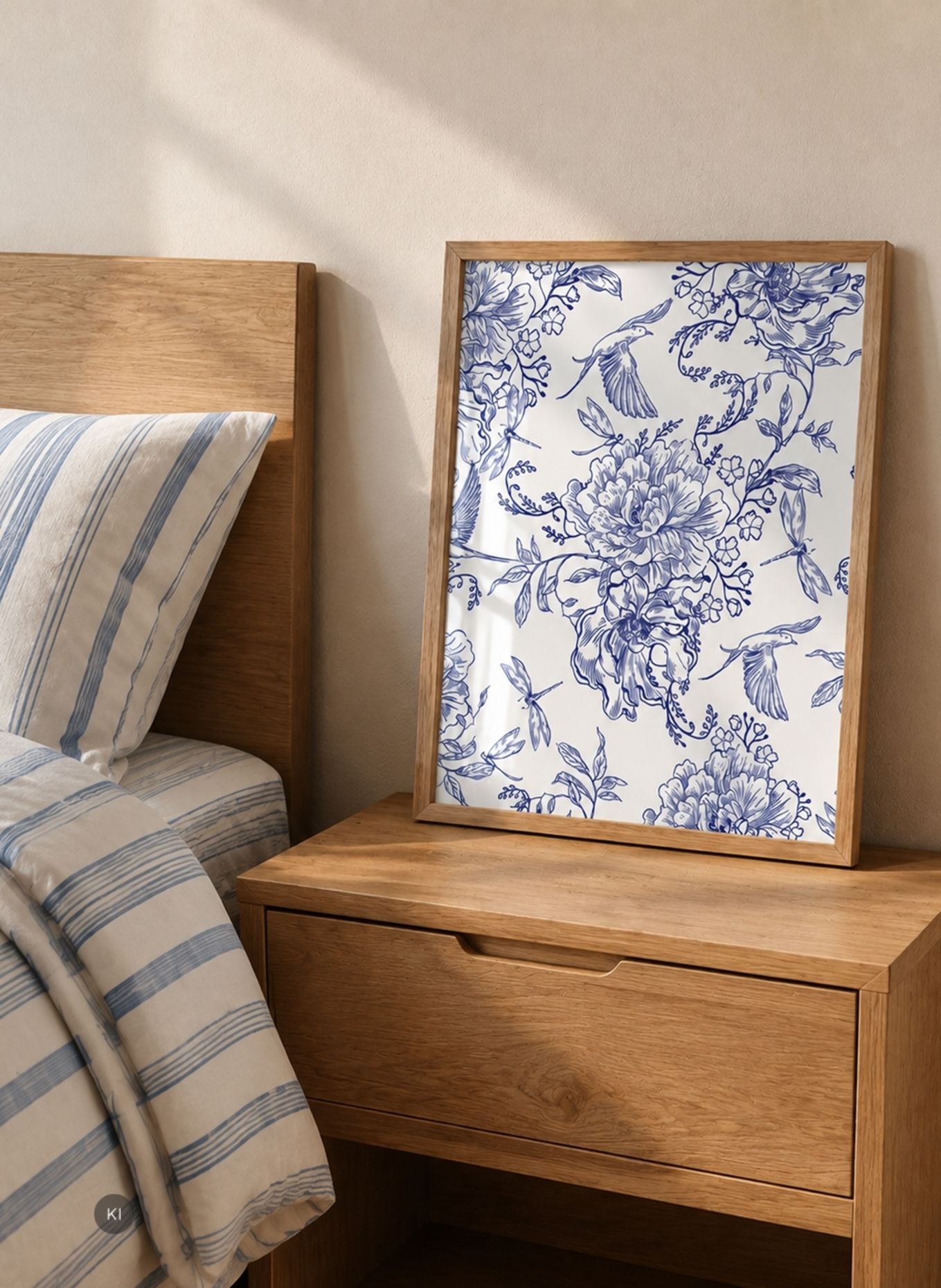 Liv Corday Wandbild ZWISCHEN BLAUEN BLÜTEN mit Rahmen: BRAUN