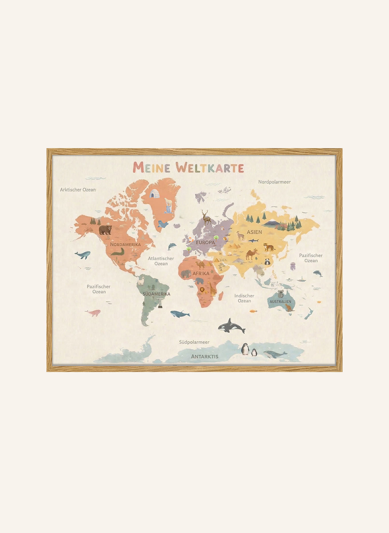 Milan Moon Wandbild MEINE WELTKARTE mit Rahmen: ECRU