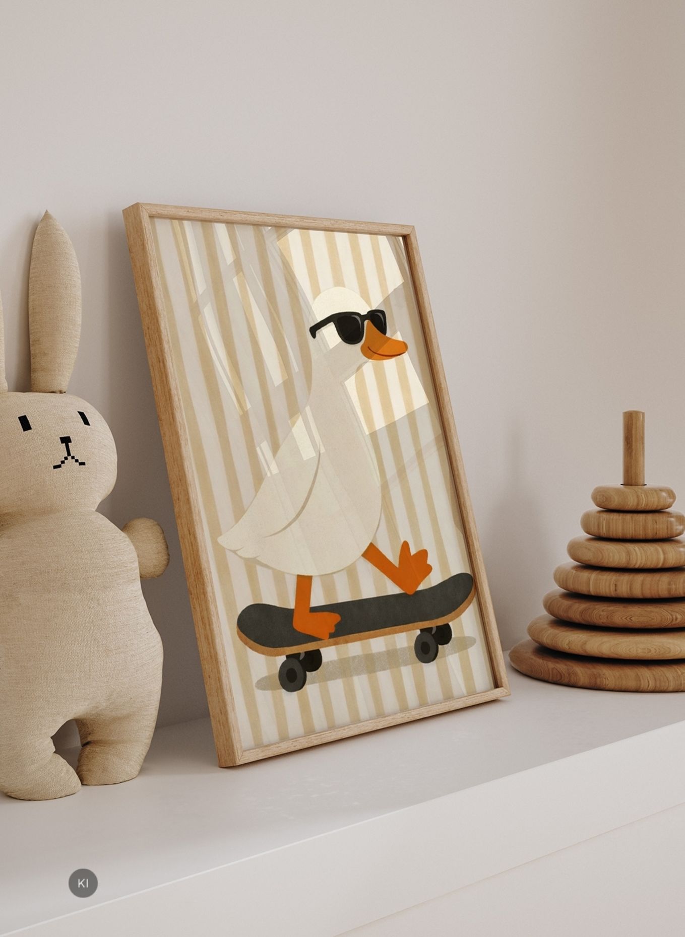 Milan Moon Wandbild COOLE ENTE mit Rahmen: ECRU