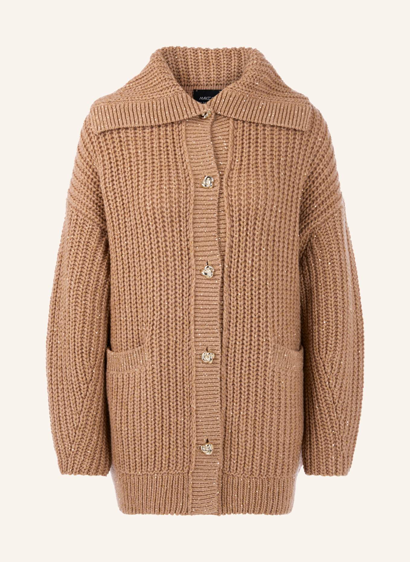 MARC CAIN Oversized-Strickjacke mit Cashmere und Pailletten: CAMEL/ BRAUN