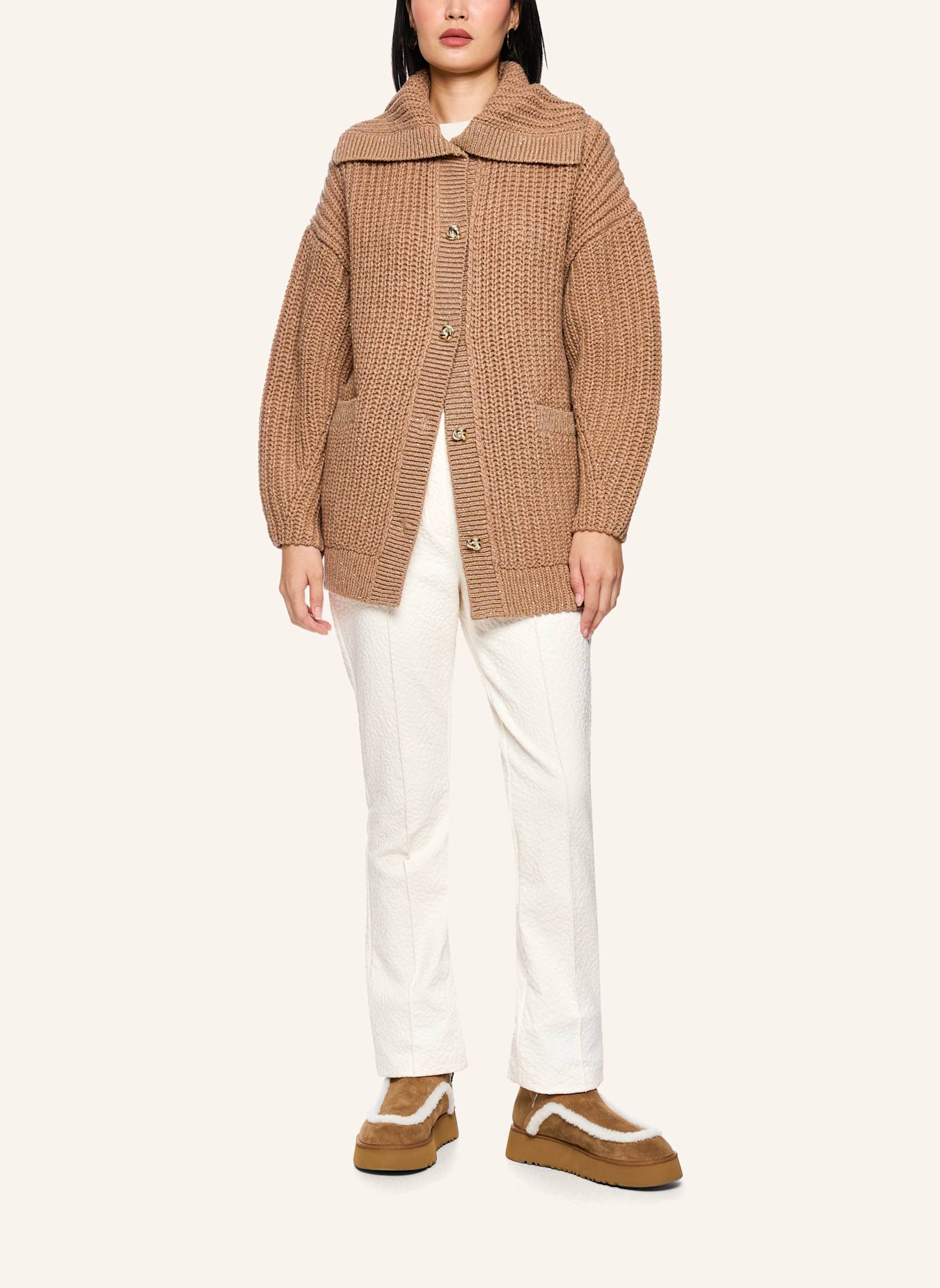 MARC CAIN Oversized-Strickjacke mit Cashmere und Pailletten: CAMEL/ BRAUN