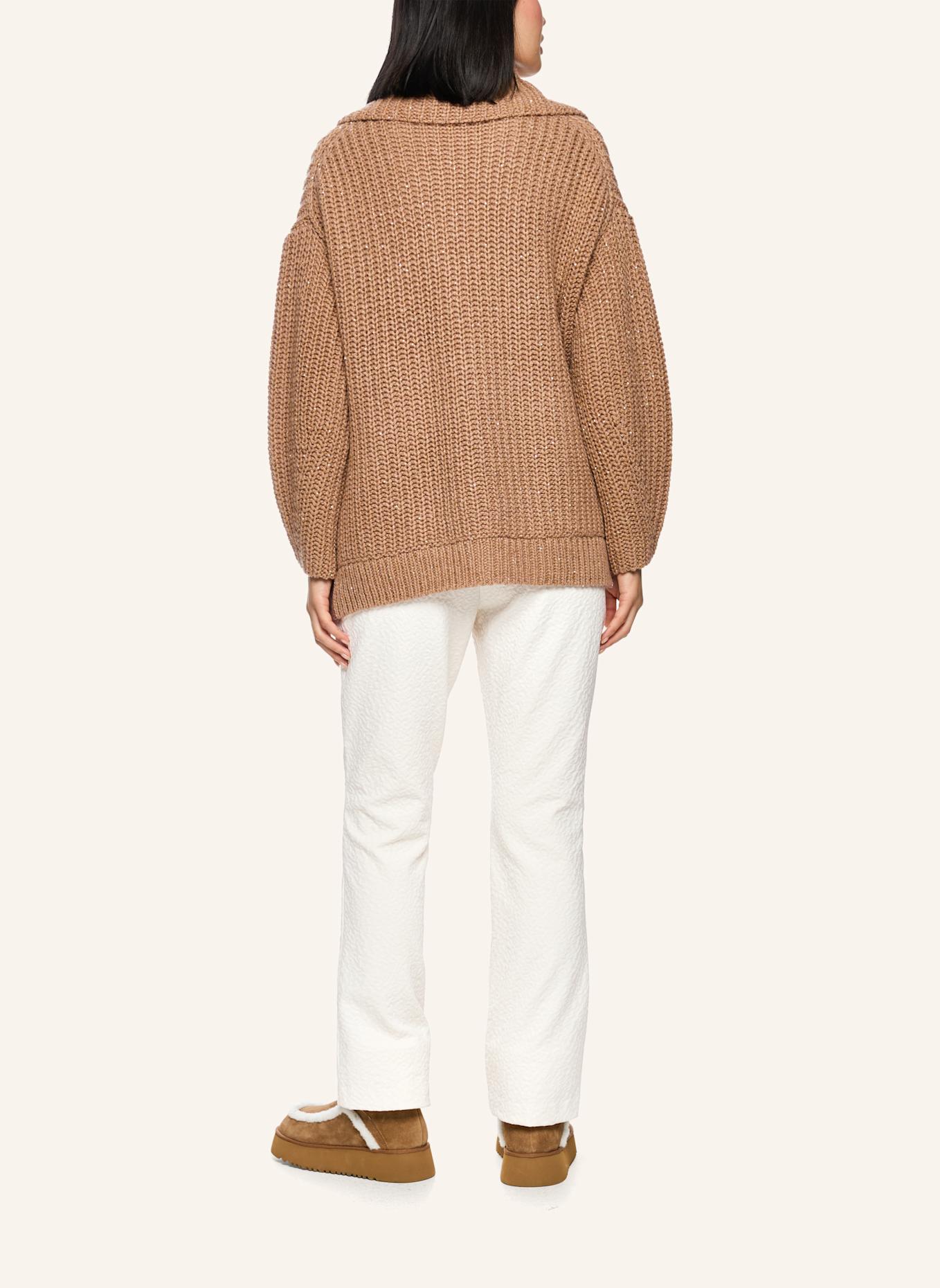 MARC CAIN Oversized-Strickjacke mit Cashmere und Pailletten: CAMEL/ BRAUN