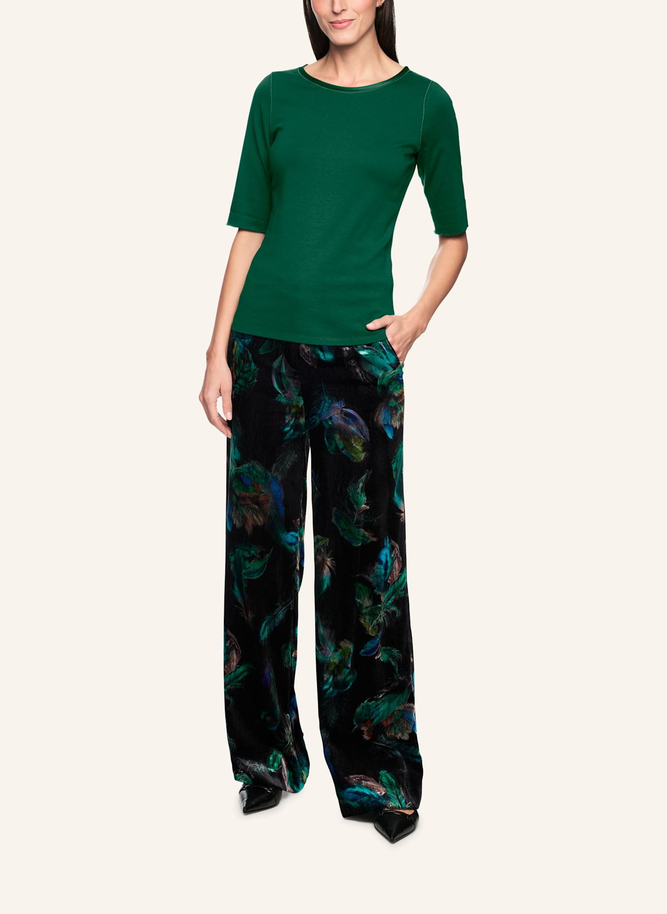 MARC CAIN Shirt mit 3/4-Arm: DUNKELGRÜN