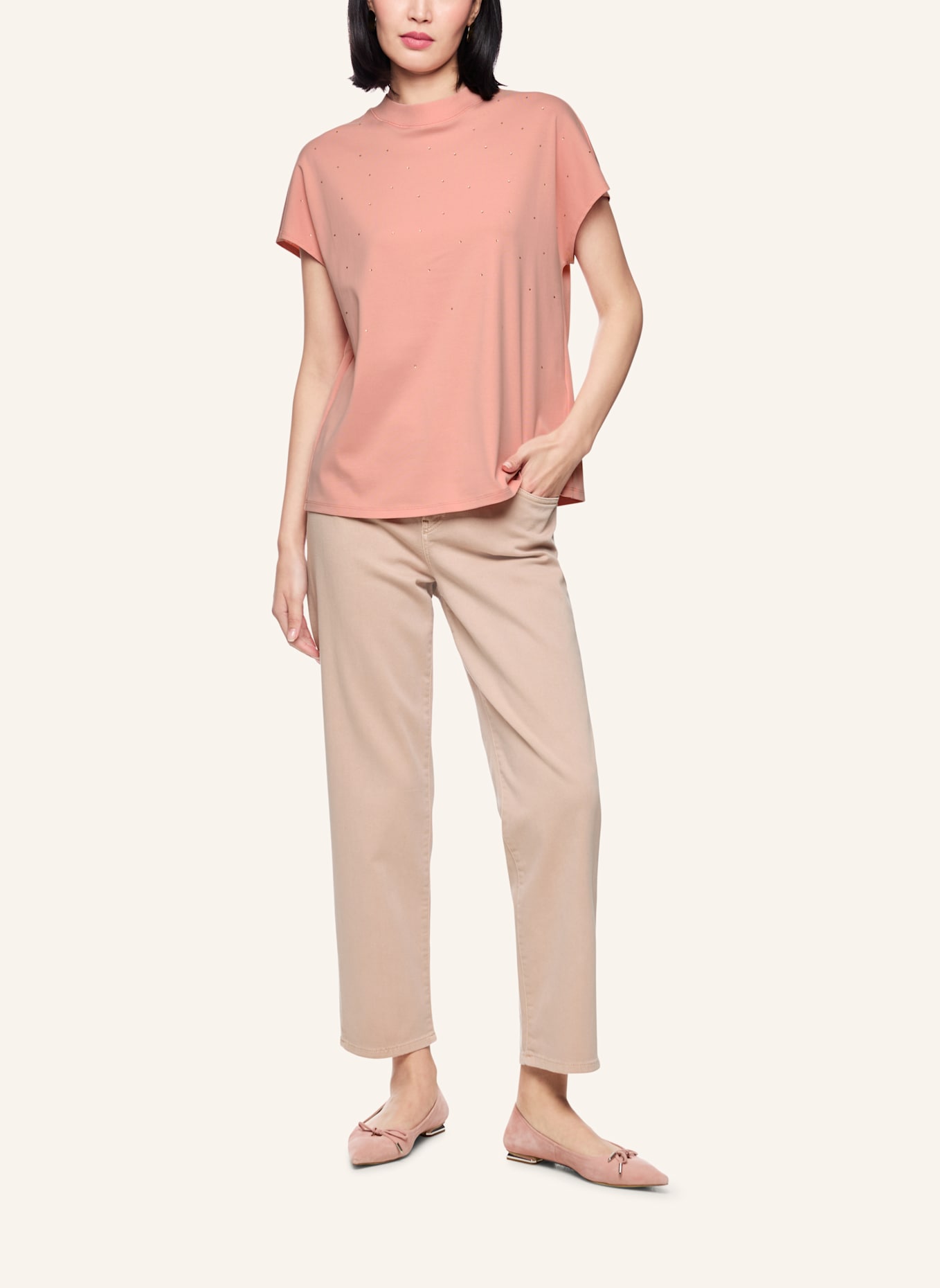 MARC CAIN T-Shirt mit Schmucksteinen: BEIGE