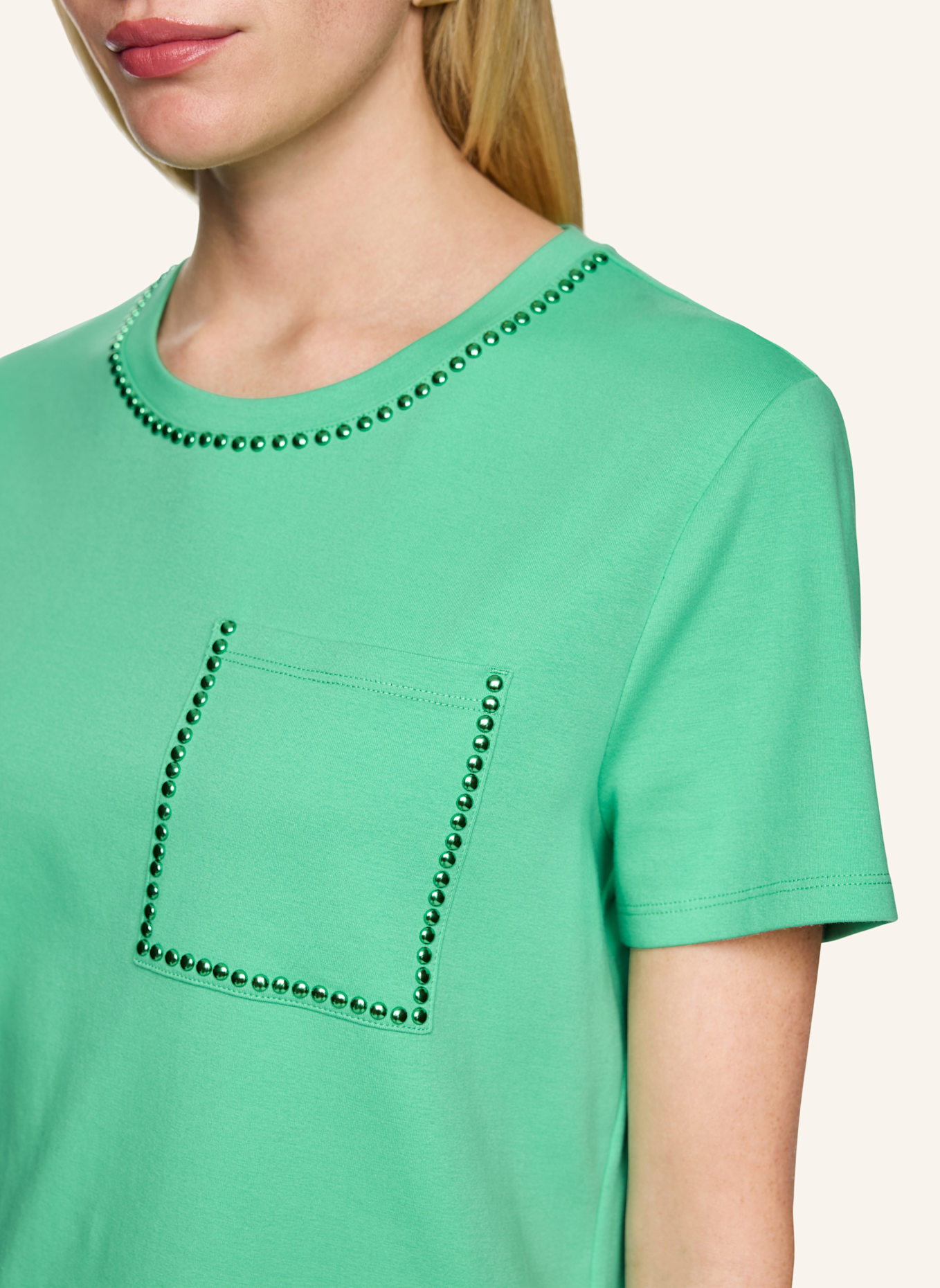 MARC CAIN T-Shirt mit Nieten: HELLGRÜN