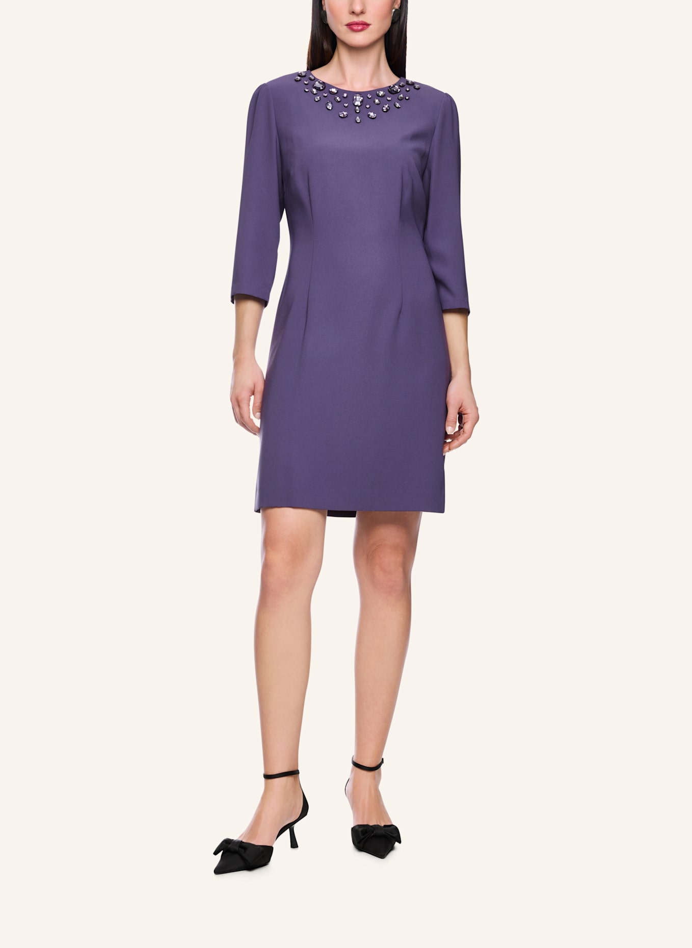 MARC CAIN Kleid mit 3/4-Arm und Schmucksteinen: DUNKELLILA