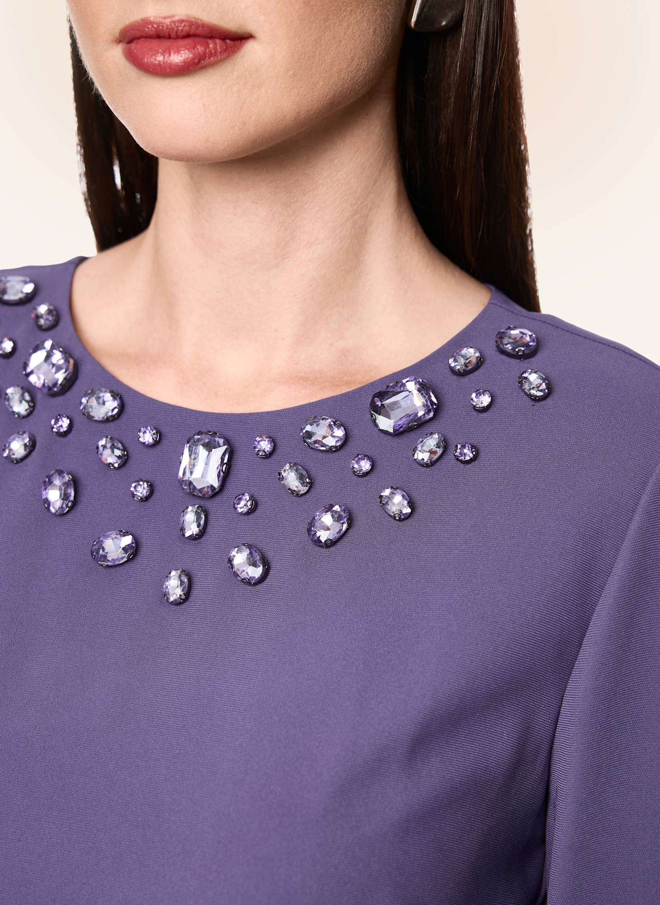 MARC CAIN Kleid mit 3/4-Arm und Schmucksteinen: DUNKELLILA