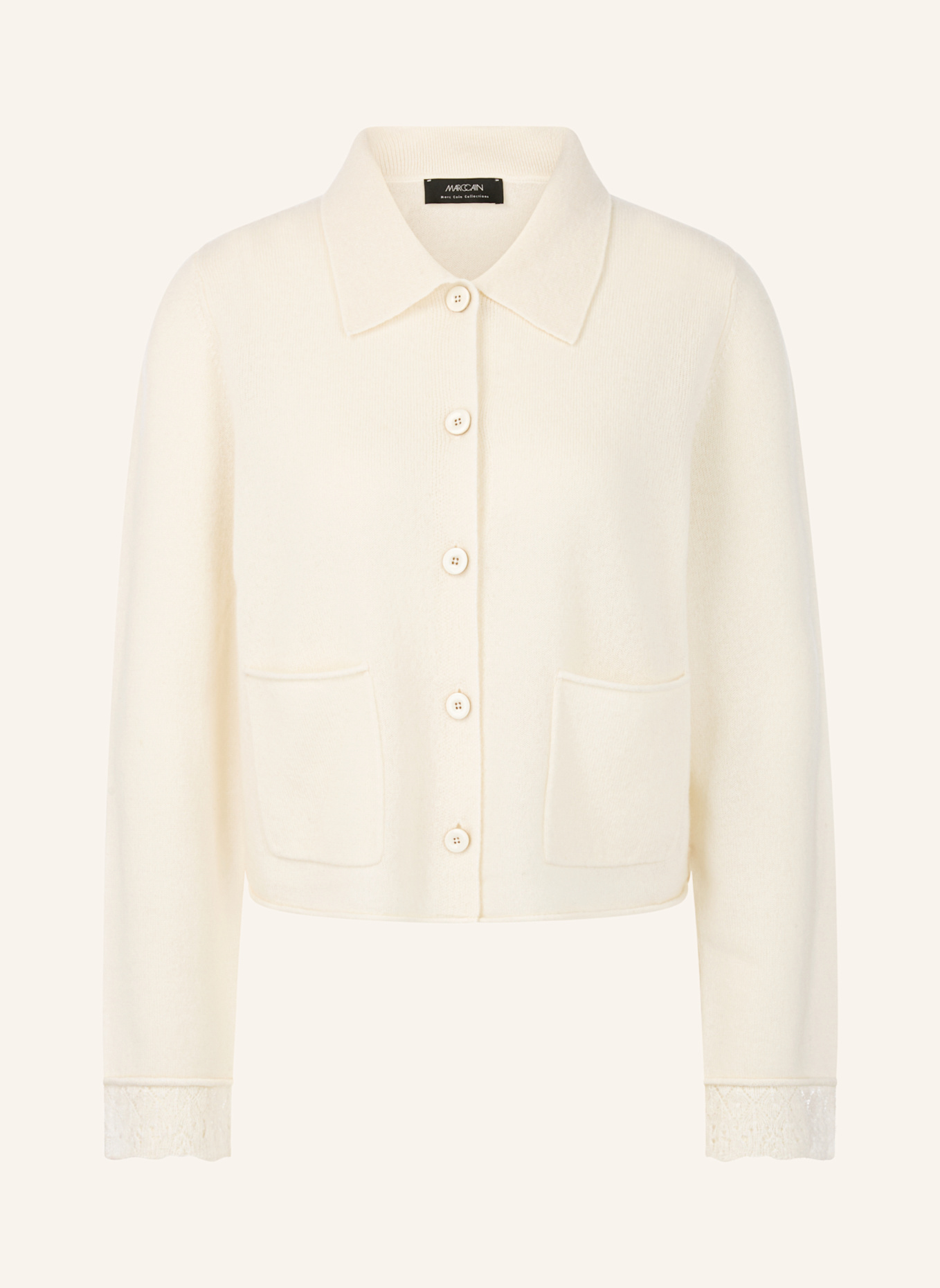 MARC CAIN Strickjacke aus Cashmere: WEISS/ CREME