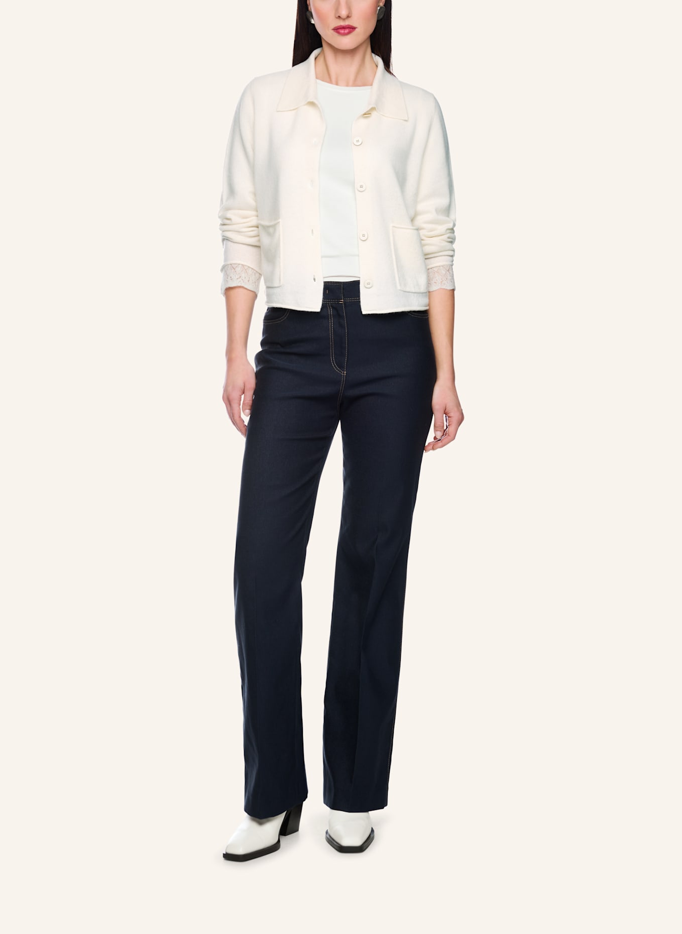 MARC CAIN Strickjacke aus Cashmere: WEISS/ CREME