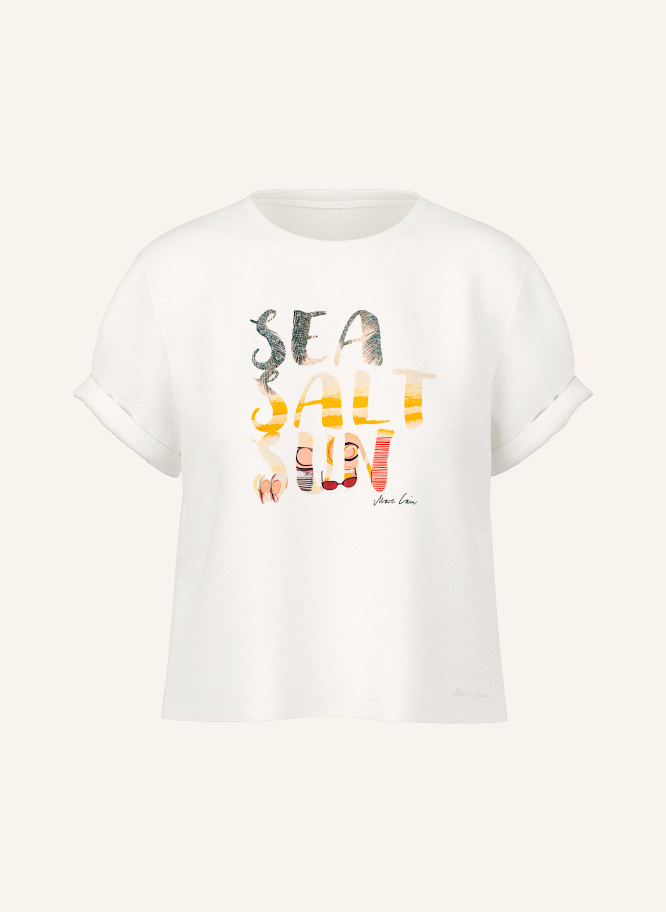 MARC CAIN T-Shirt: WEISS/ CREME