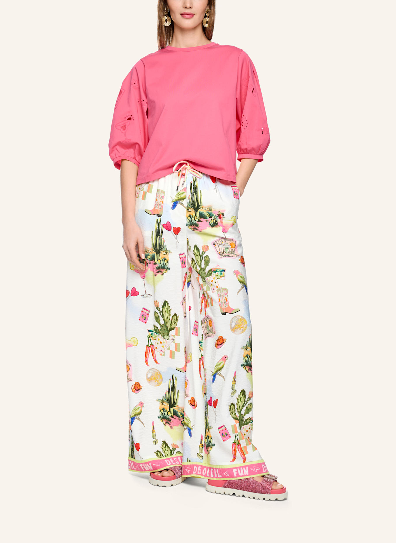 MARC CAIN T-Shirt im Materialmix: PINK