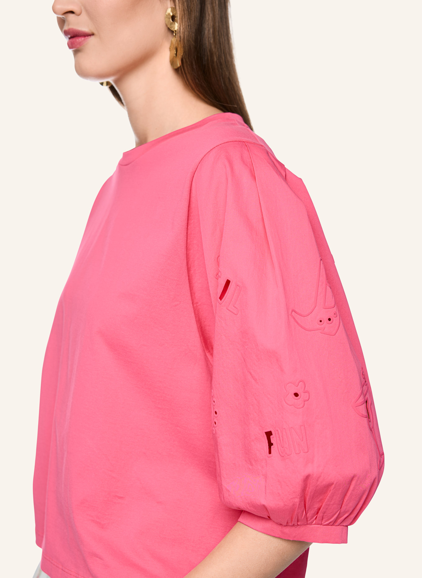 MARC CAIN T-Shirt im Materialmix: PINK