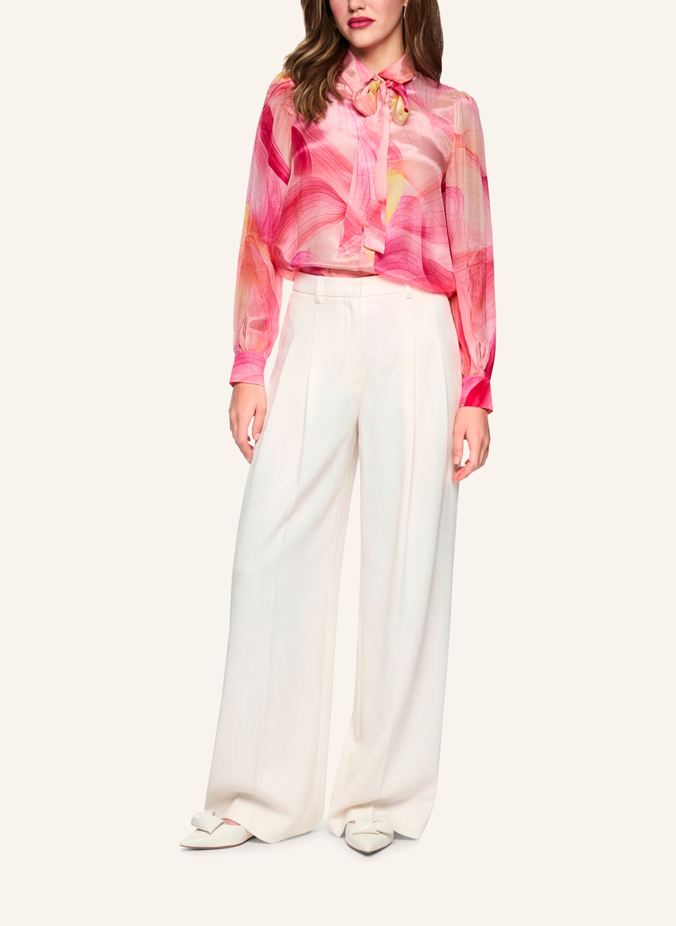 MARC CAIN Marlenehose WARANGAL aus Satin: WEISS/ CREME