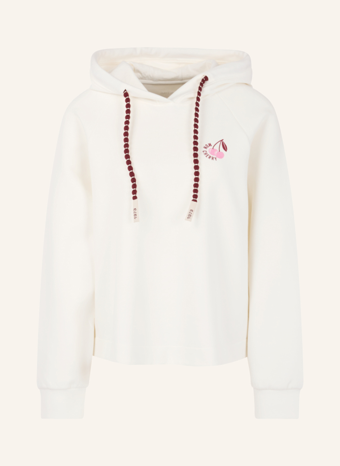 MARC CAIN Hoodie mit Schmucksteinen: WEISS/ CREME
