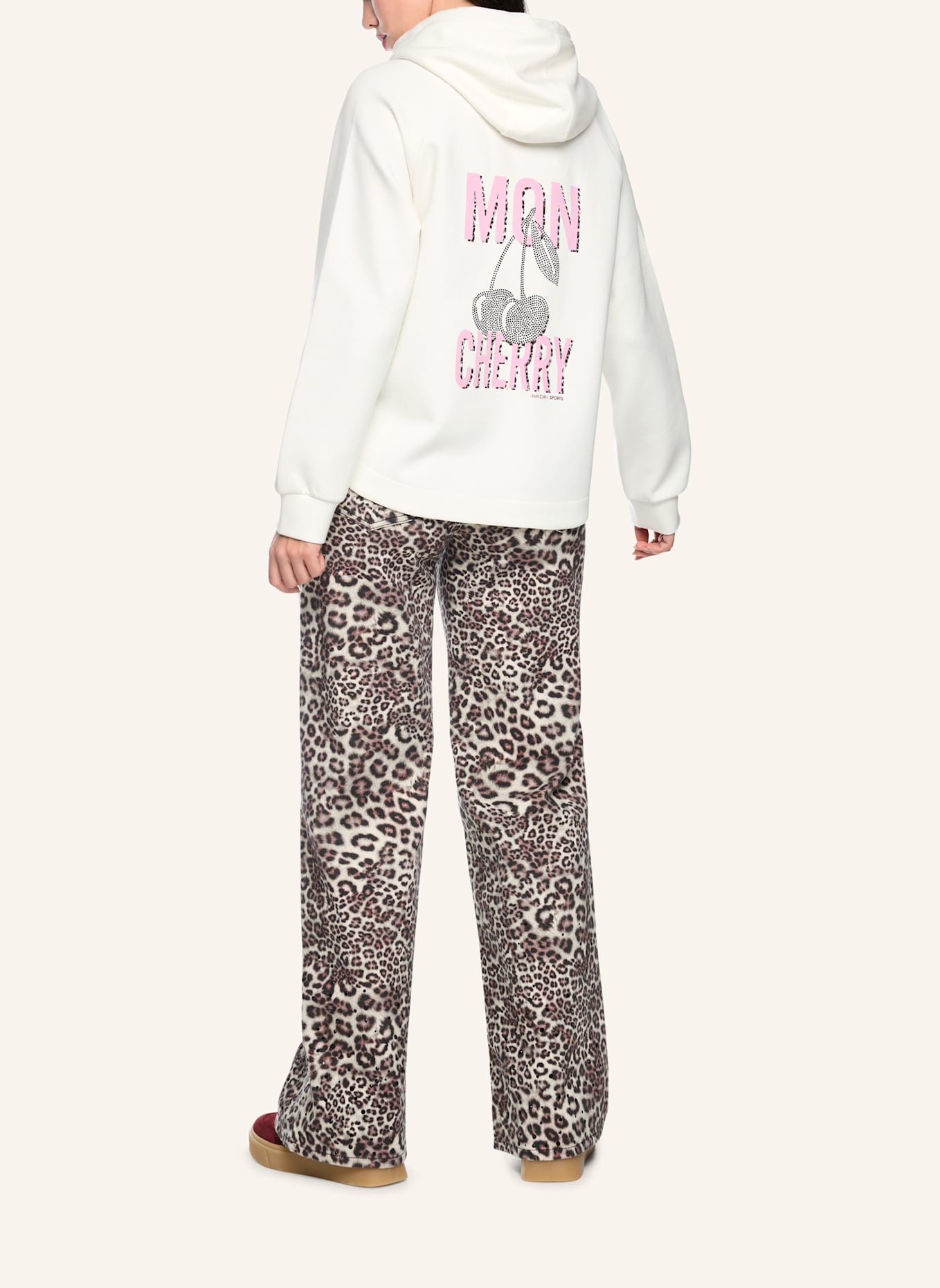MARC CAIN Hoodie mit Schmucksteinen: WEISS/ CREME