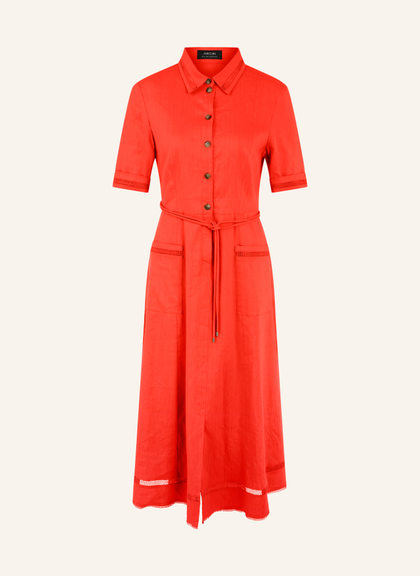 MARC CAIN Hemdblusenkleid mit Leinen und Spitze: ROT