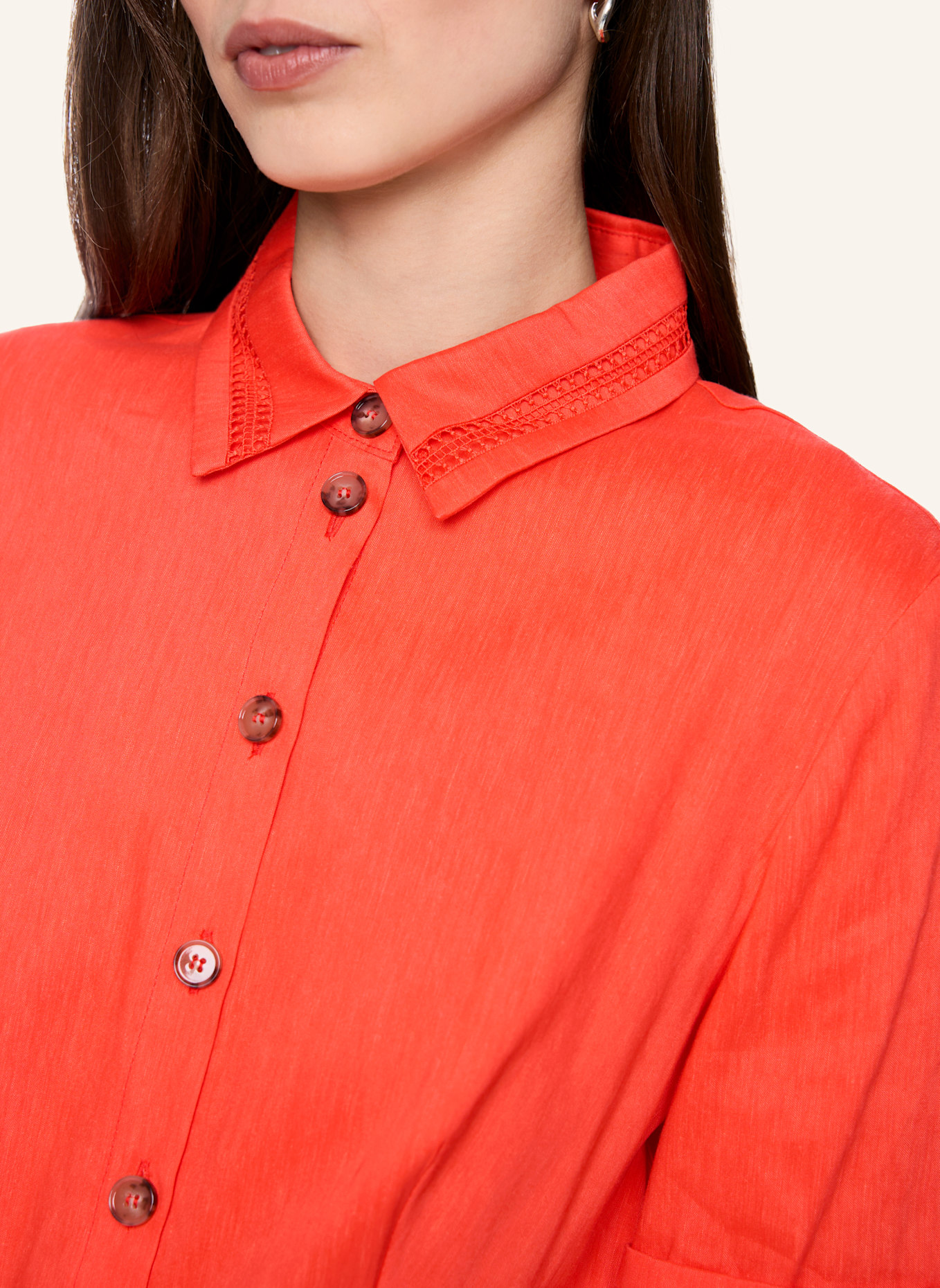 MARC CAIN Hemdblusenkleid mit Leinen und Spitze: ROT