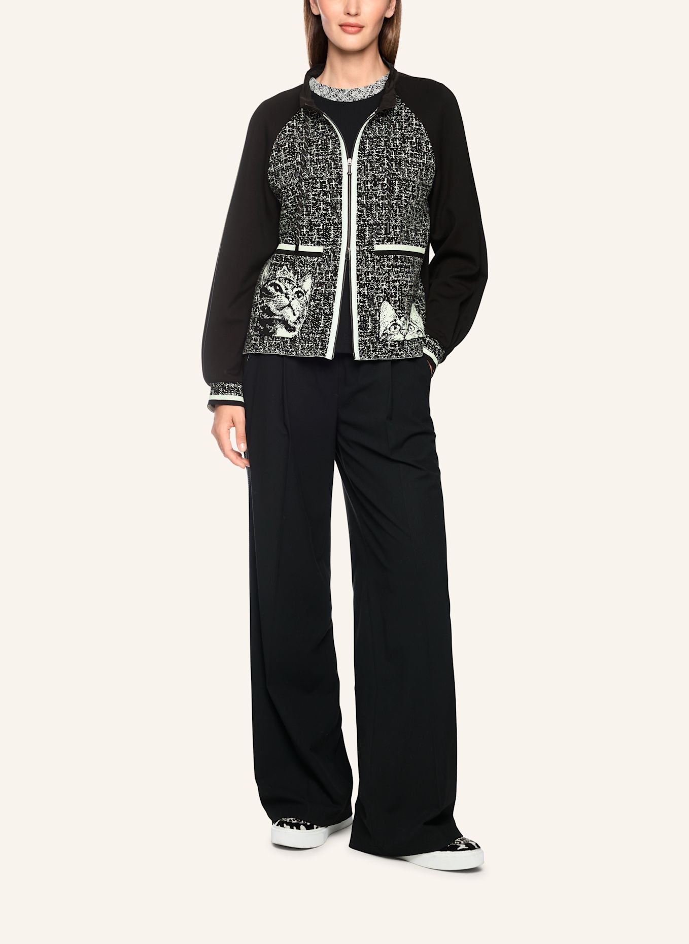 MARC CAIN Cardigan: SCHWARZ / WEISS