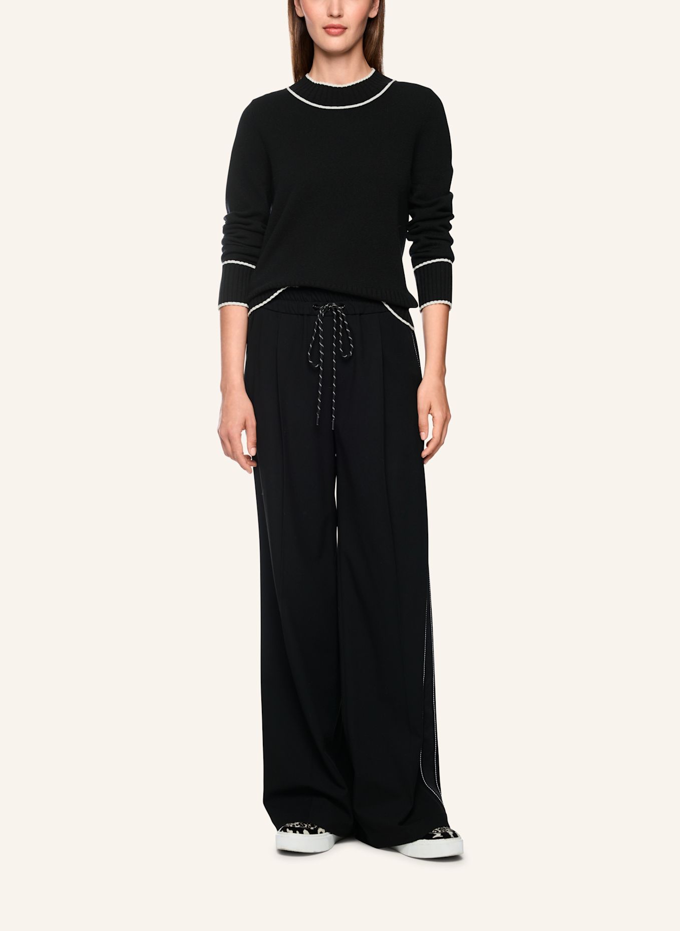 MARC CAIN Pullover: SCHWARZ / WEISS