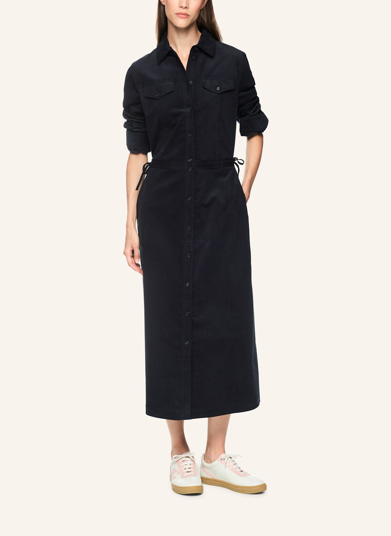 MARC CAIN Hemdblusenkleid aus Cord: DUNKELBLAU