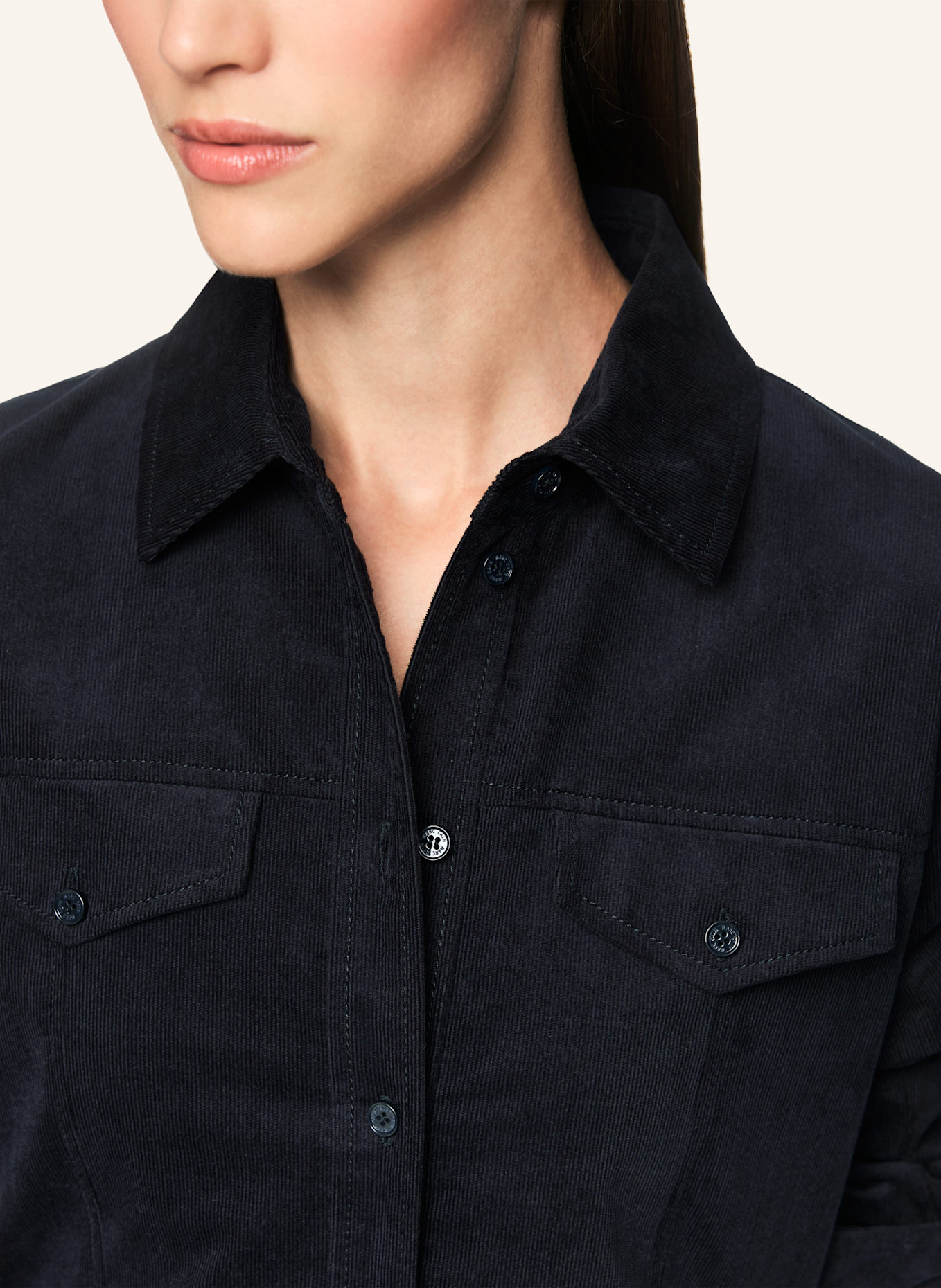 MARC CAIN Hemdblusenkleid aus Cord: DUNKELBLAU