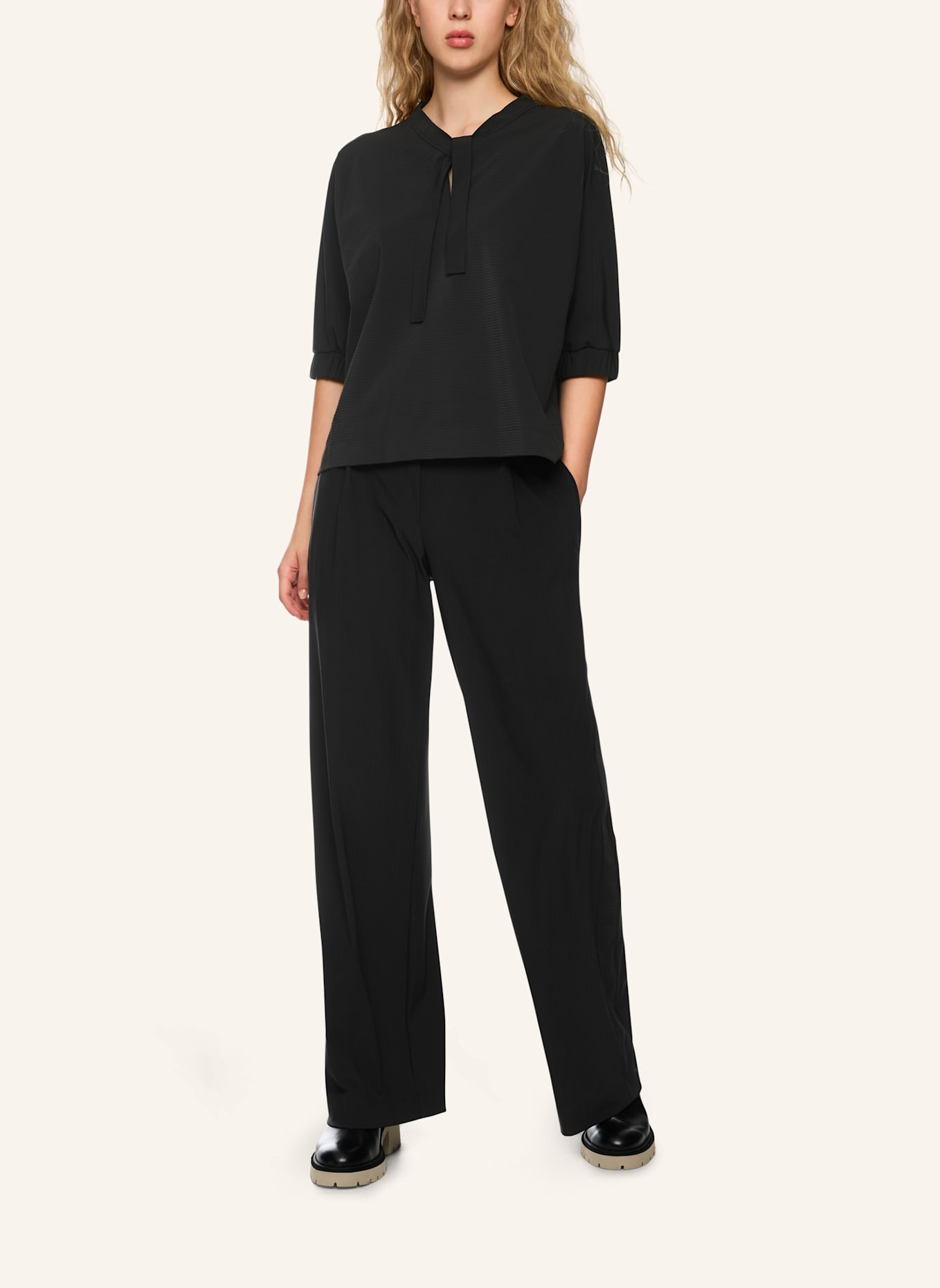 MARC CAIN Blusenshirt mit Schluppe und 3/4-Arm: SCHWARZ