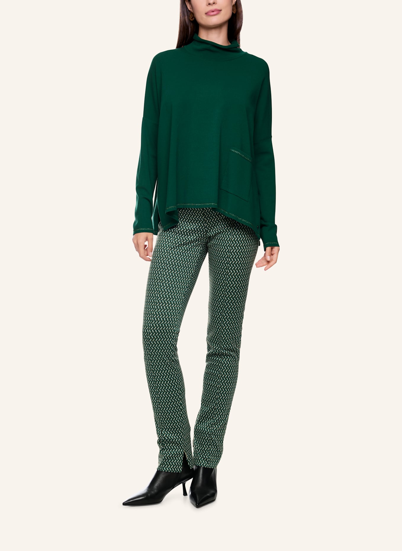 MARC CAIN Pullover mit Glitzergarn: DUNKELGRÜN