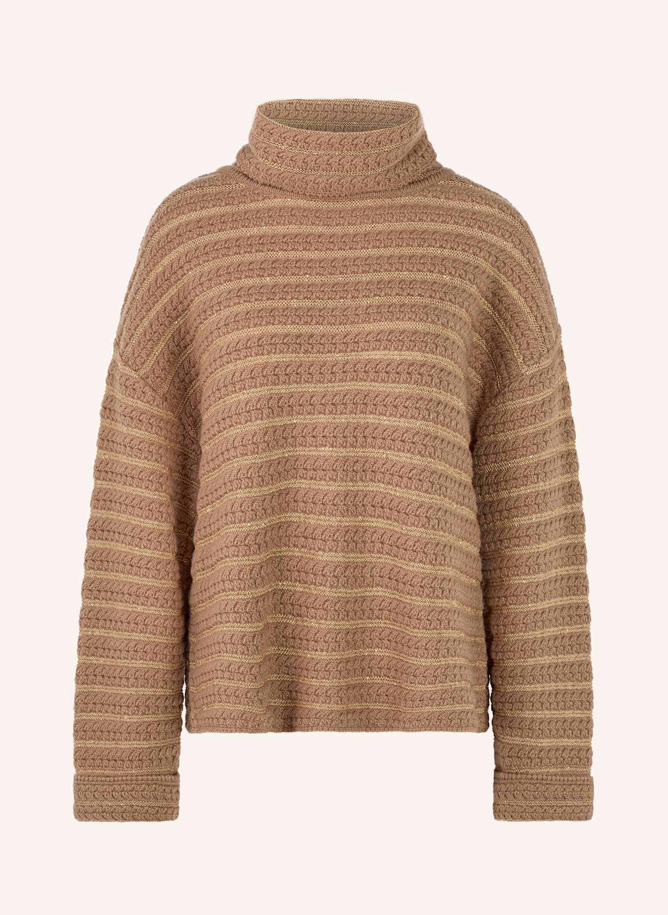 MARC CAIN Oversized-Rollkragenpullover mit Cashmere und Pailletten: CAMEL/ BRAUN