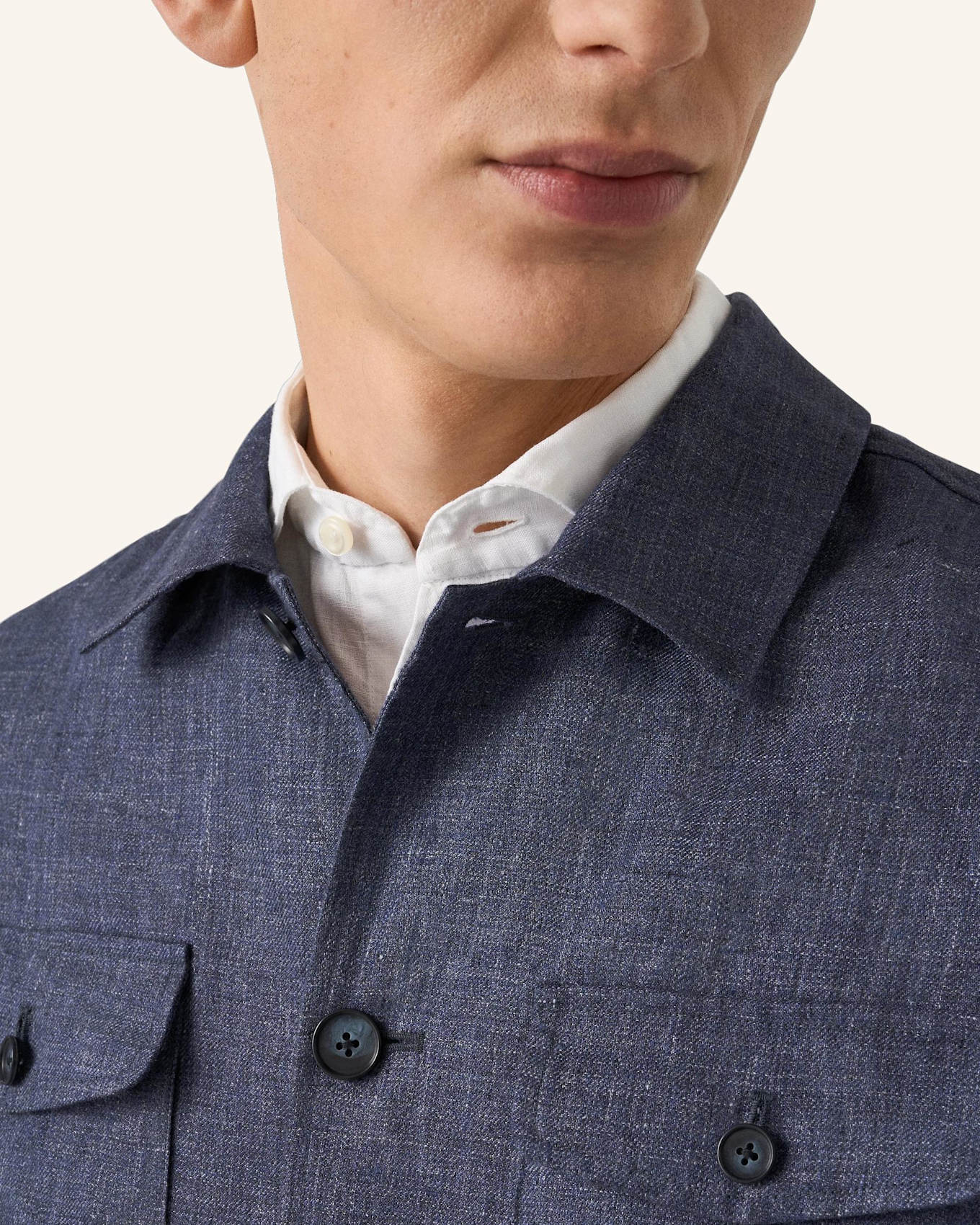 ETON Overshirt Mit Taschen Aus Leinen: DUNKELBLAU