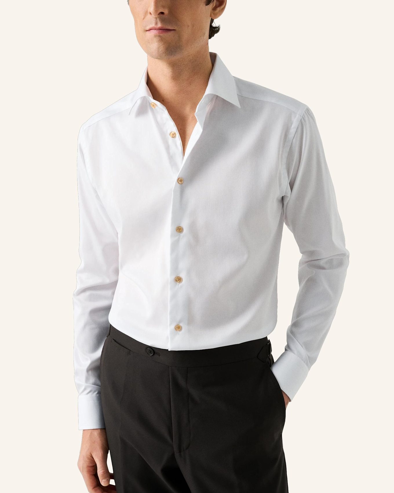 ETON Signature Twill Hemd Beige Kontrast Super Slim Fit: WEISS