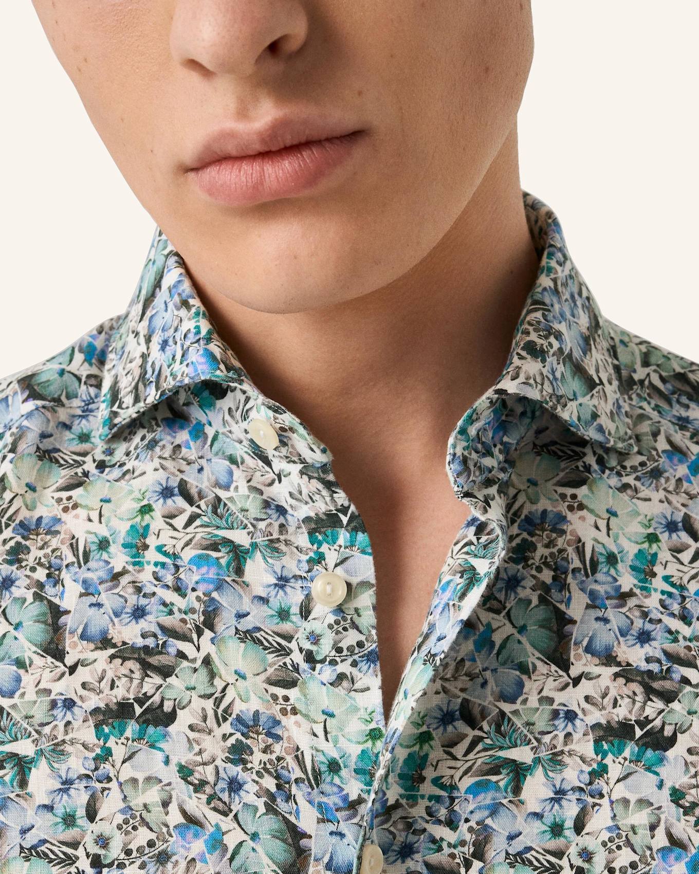 ETON Leinenhemd mit Mosaikblütenmuster Slim Fit: BLAU