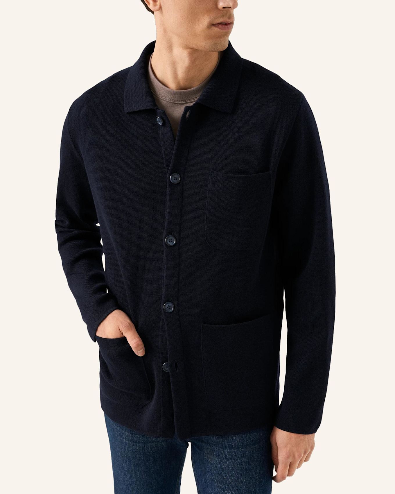 ETON Hemdjacke Milano-Strick: DUNKELBLAU