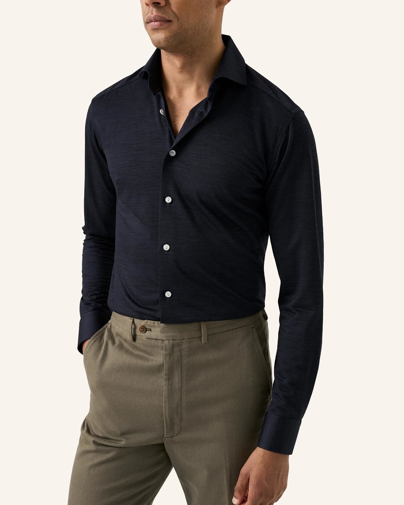 ETON Merino-Lyocell-Jersey-Hemd Slim Fit: DUNKELBLAU