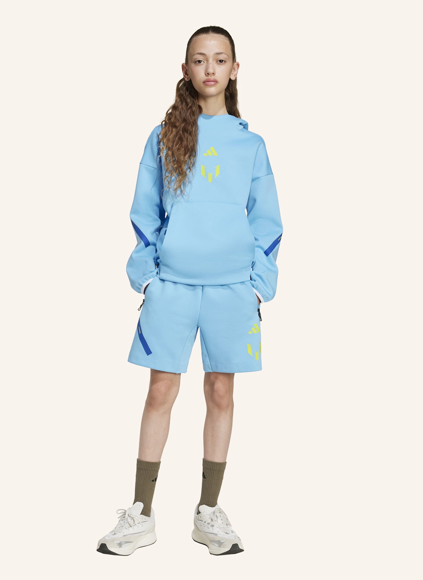 adidas MESSI ZNE HOODIE KIDS SWEATSHIRT: BLAU/ GELB