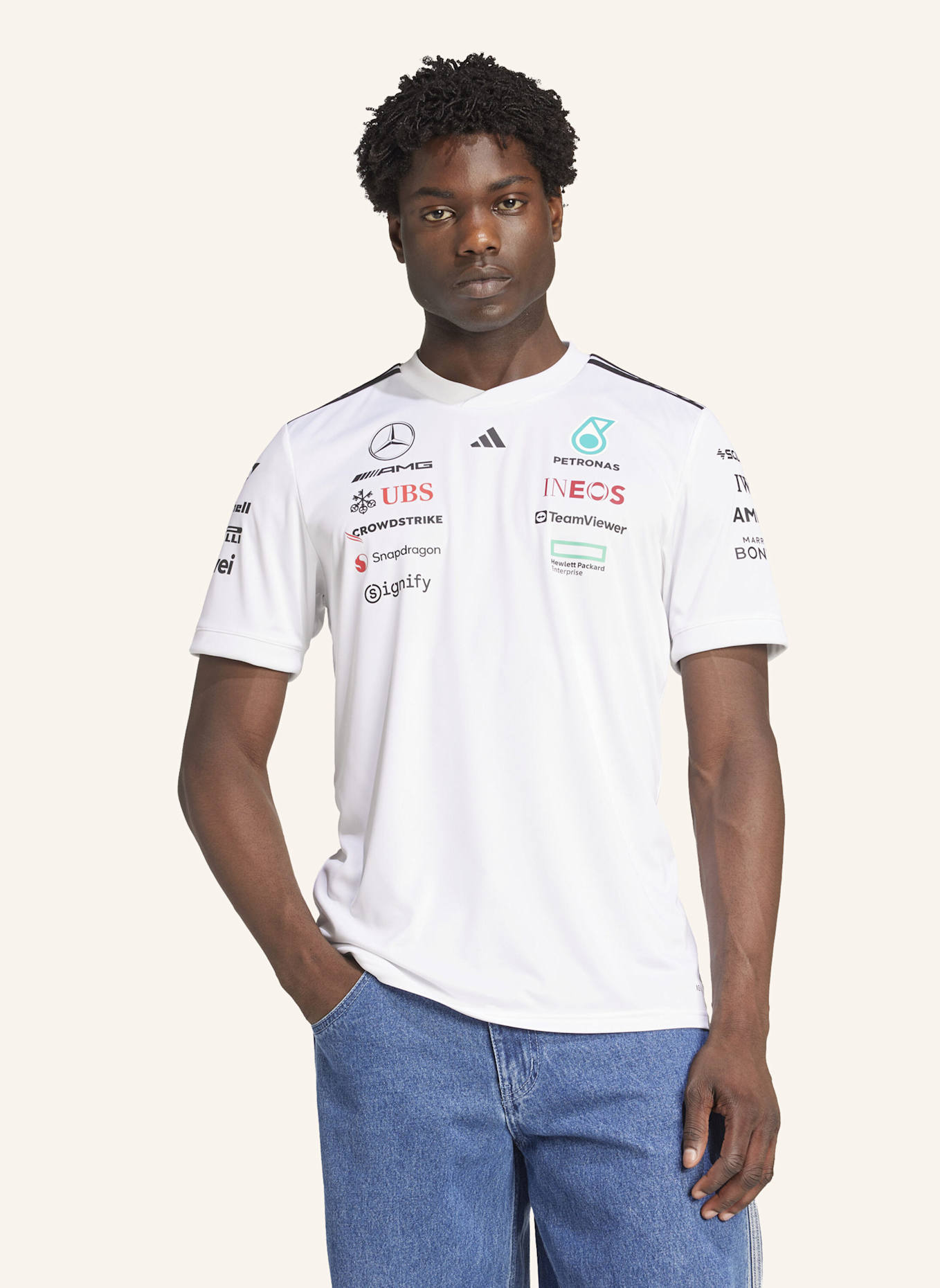 adidas MERCEDES - AMG PETRONAS FORMULA ONE TEAM WHITE DRIVER TRIKOT: WEISS/ SCHWARZ