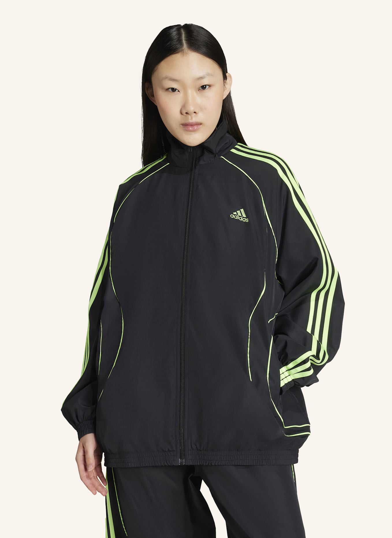 adidas Originals TEAMGEIST ADICOLOR ORIGINALS JACKE, OVERSIZED, GEWEBT: SCHWARZ/ GRÜN