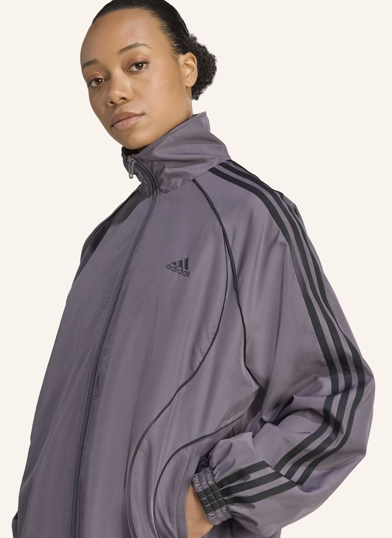 adidas Originals TEAMGEIST ADICOLOR ORIGINALS JACKE, OVERSIZED, GEWEBT: GRAU/ SCHWARZ