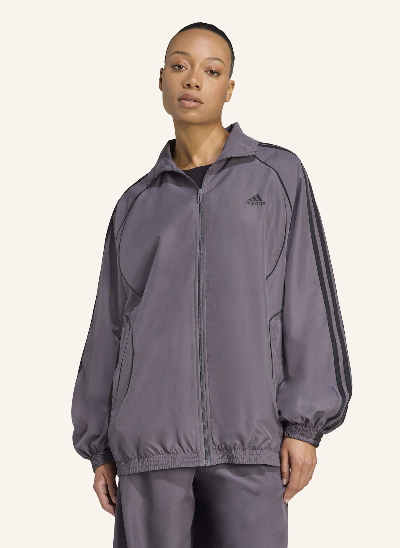 adidas Originals TEAMGEIST ADICOLOR ORIGINALS JACKE, OVERSIZED, GEWEBT: GRAU/ SCHWARZ