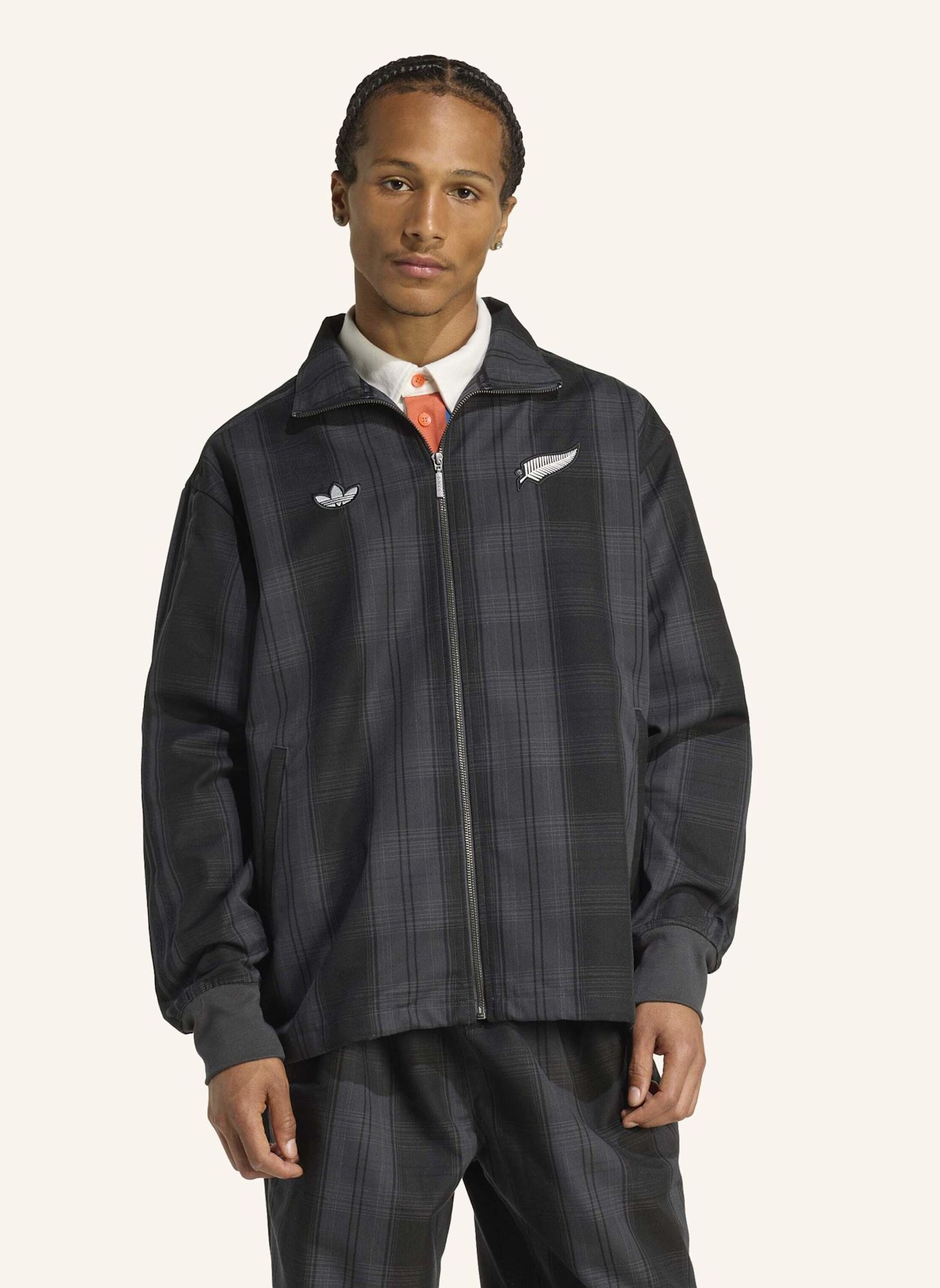 adidas Originals ADIDAS ORIGINALS & ALL BLACKS PLAID WOVEN FIREBIRD ORIGINALS JACKE: GRAU