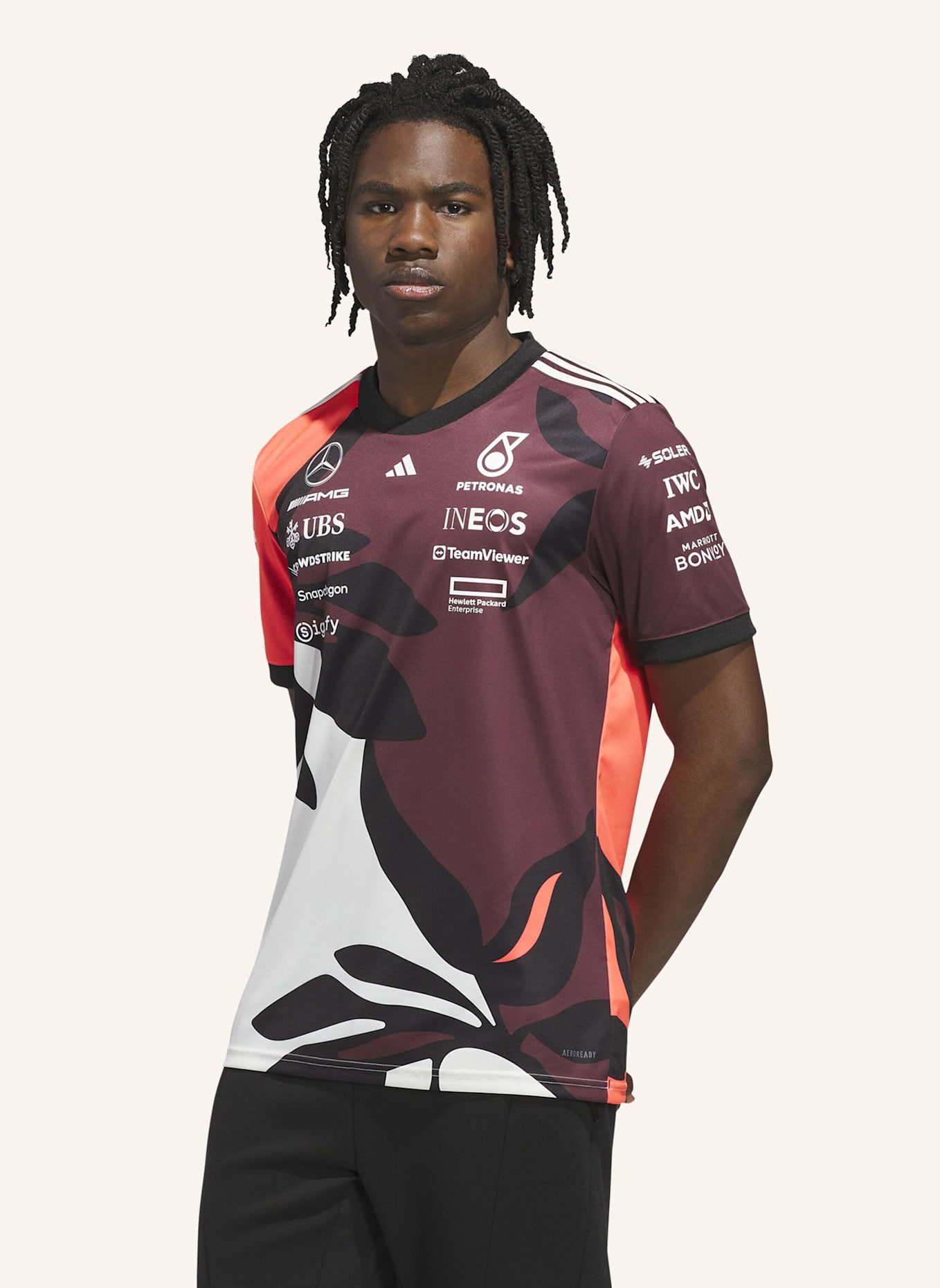 adidas MERCEDES - AMG PETRONAS FORMULA ONE TEAM DRIVER TRIKOT REPLICA SUMMER PACK: ROT/ WEISS